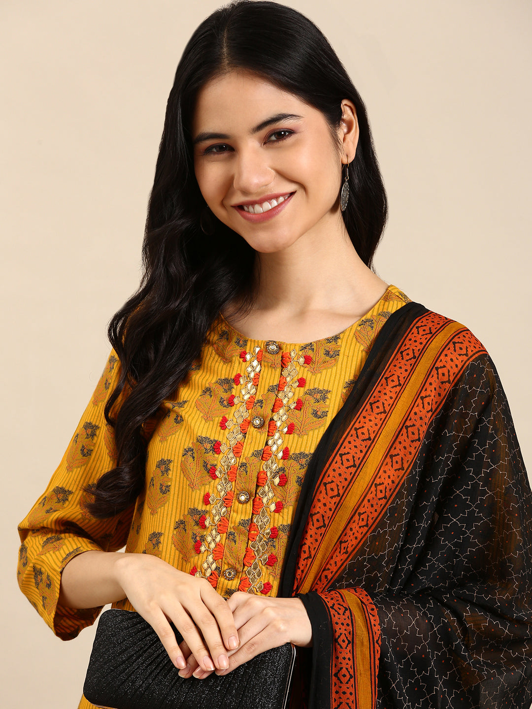 Women's Yellow Floral Kurta Set