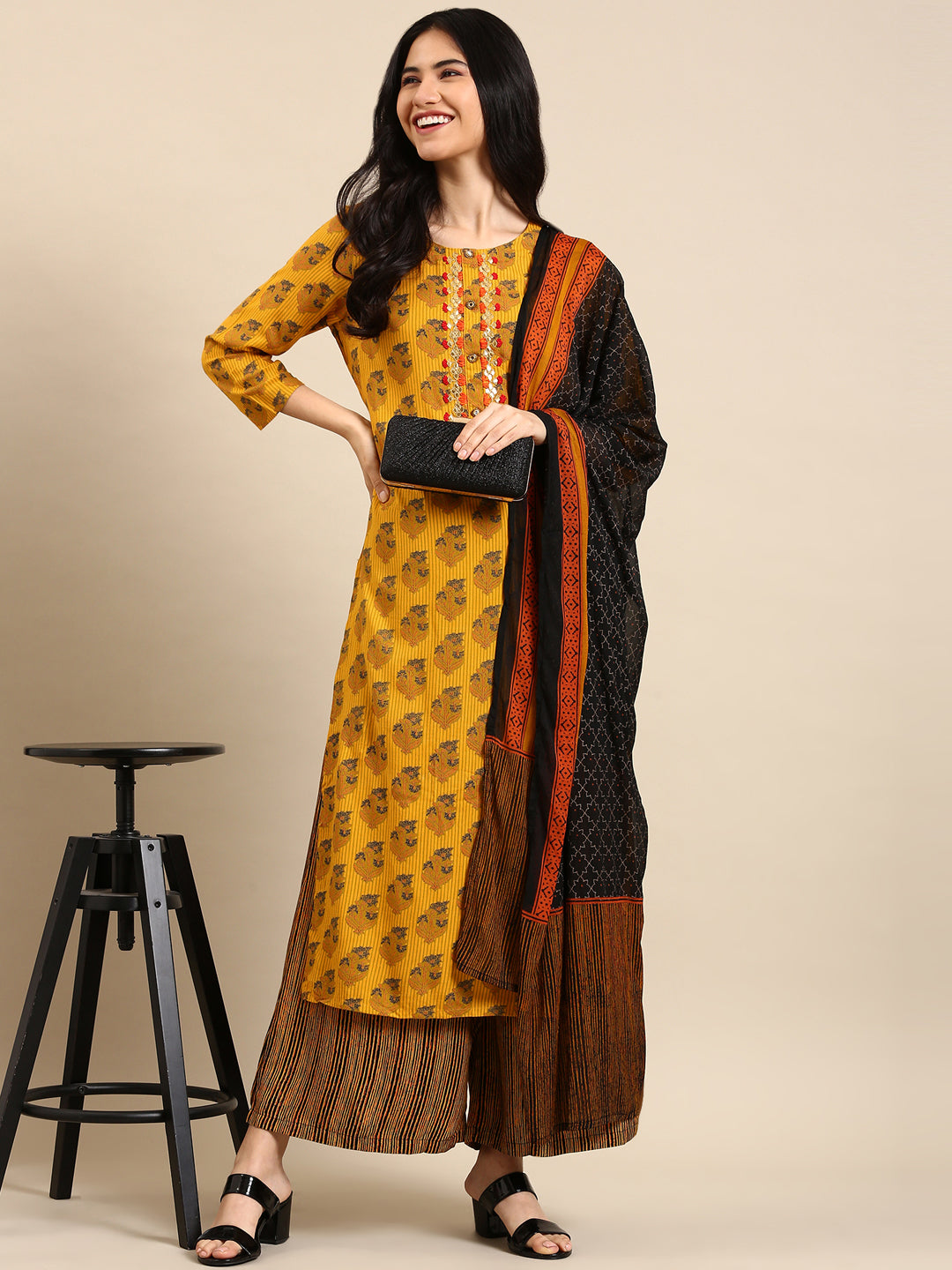 Women's Yellow Floral Kurta Set