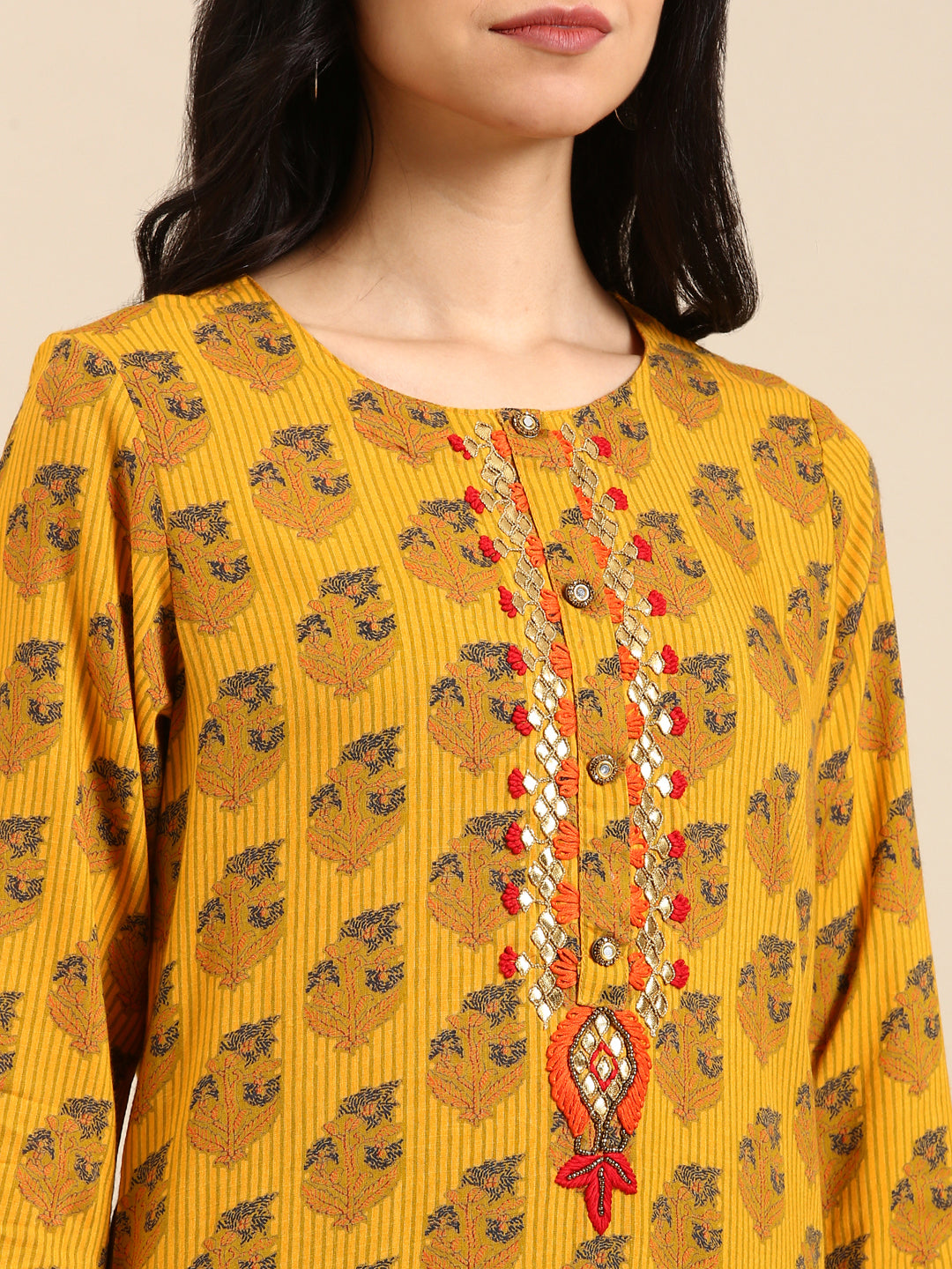 Women's Yellow Floral Kurta Set