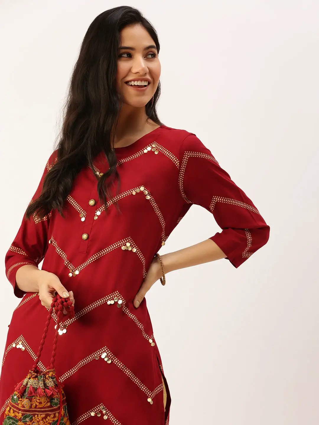 Women's Red Printed Straight Kurtas