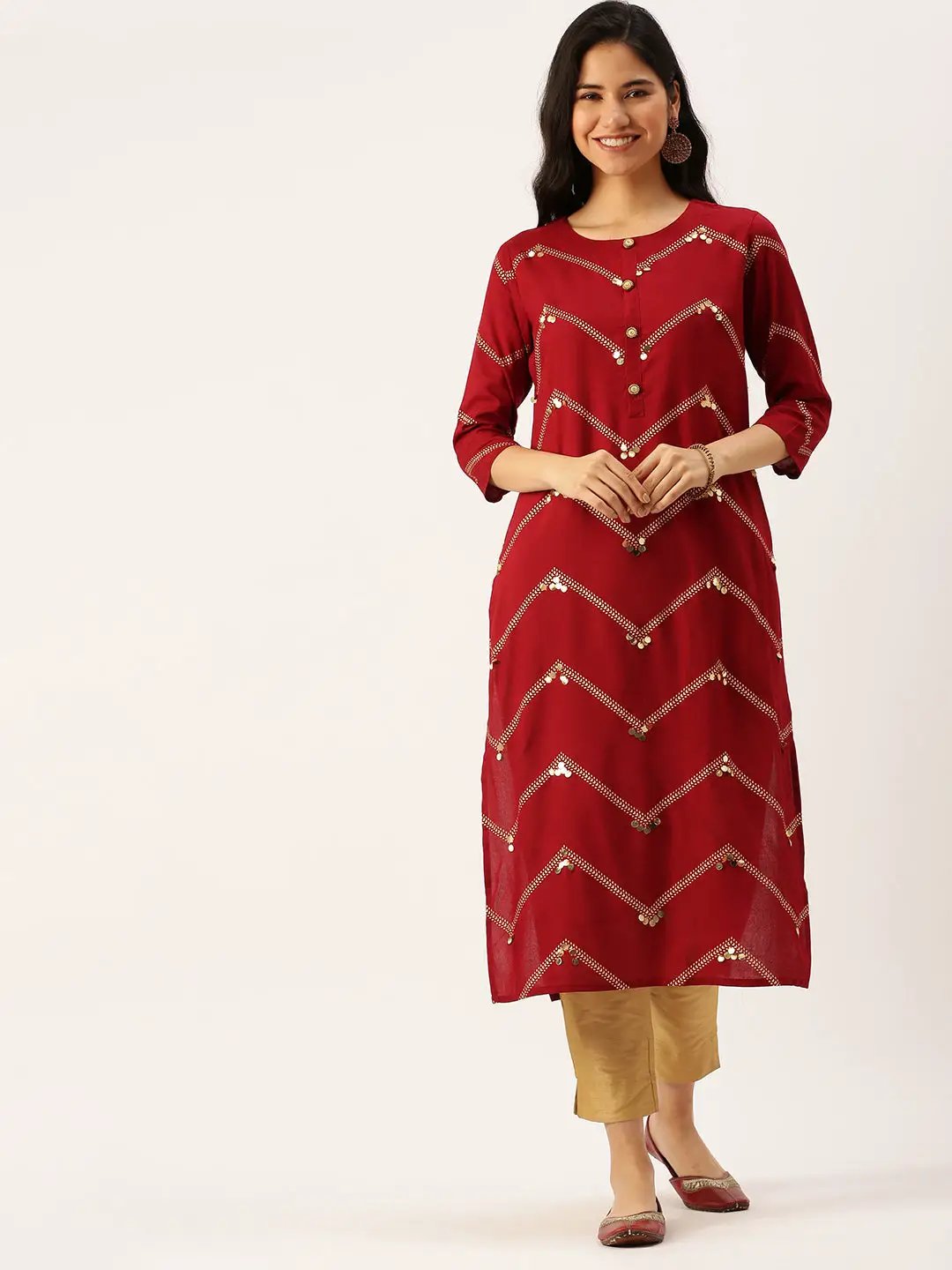 Women's Red Printed Straight Kurtas