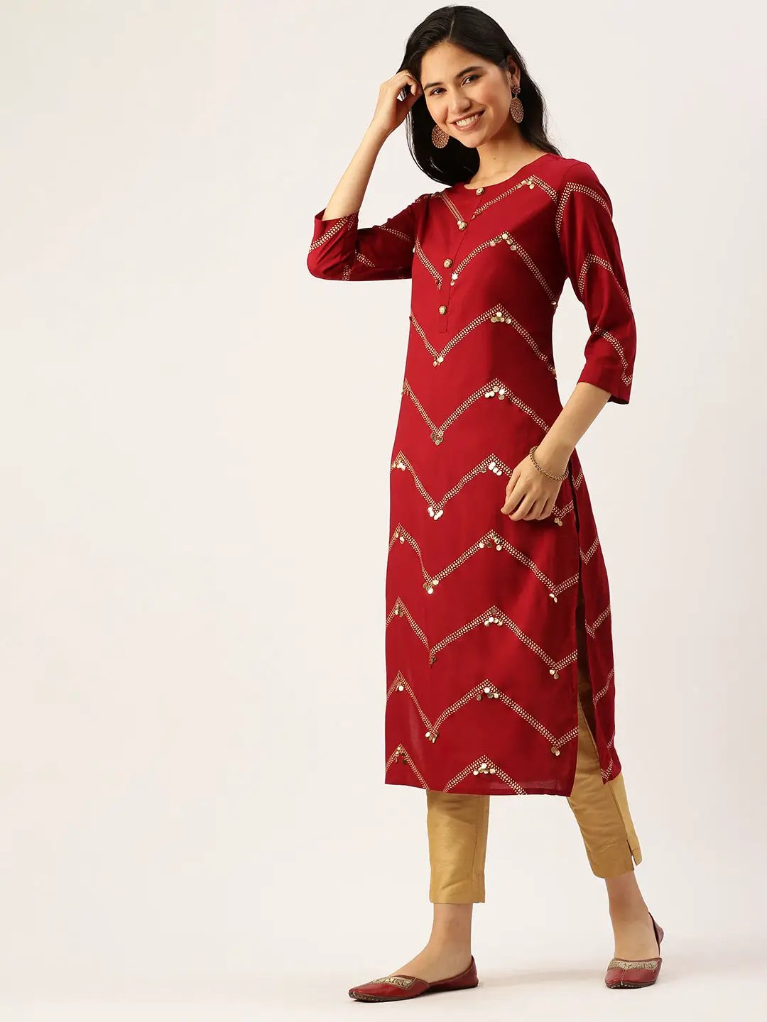 Women's Red Printed Straight Kurtas