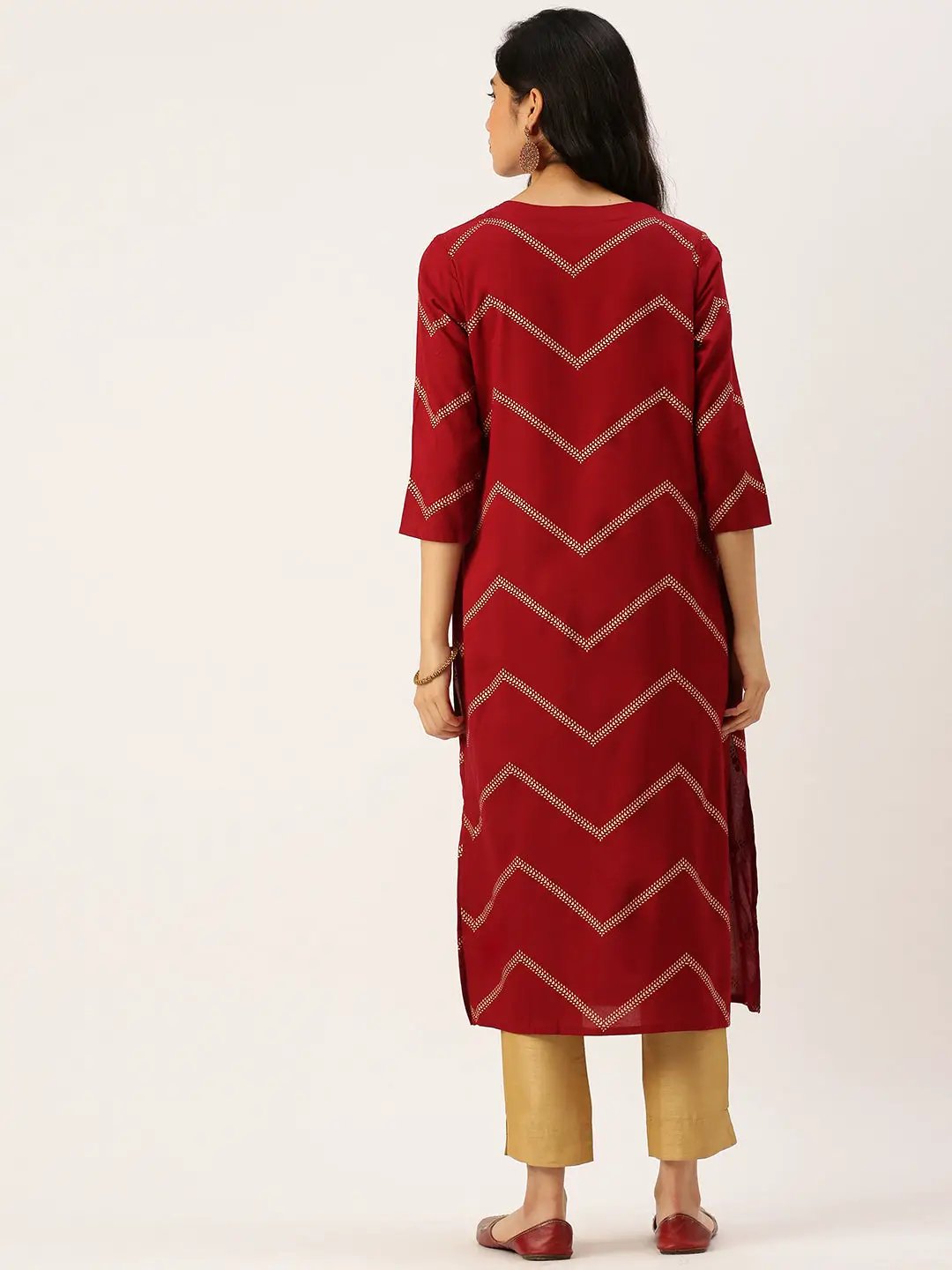 Women's Red Printed Straight Kurtas