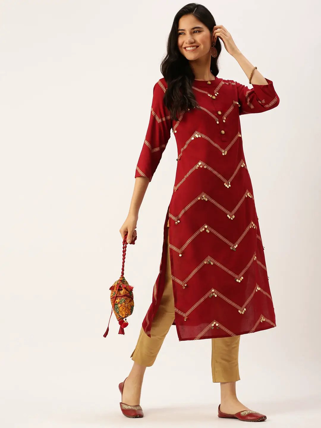 Women's Red Printed Straight Kurtas