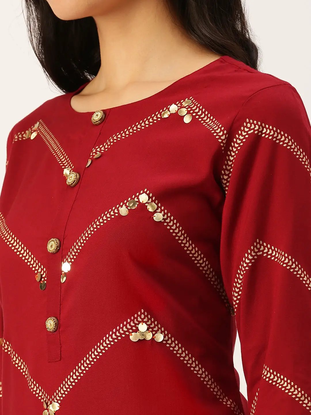 Women's Red Printed Straight Kurtas