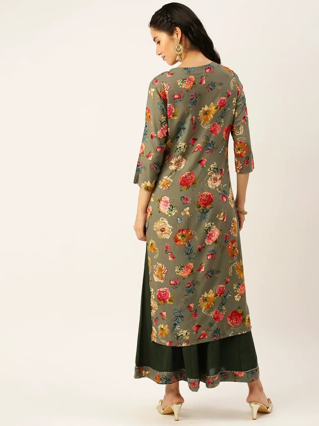 Women's Olive Floral Printed Kurta Set