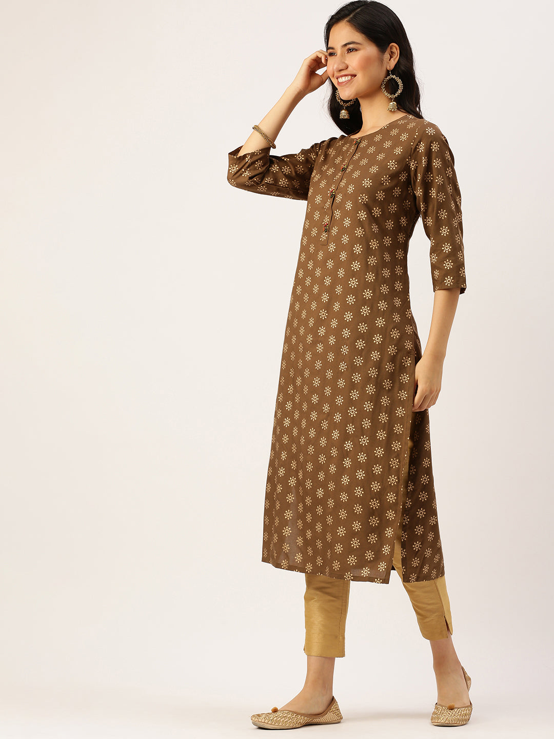 Women's Brown Printed Straight Kurtas