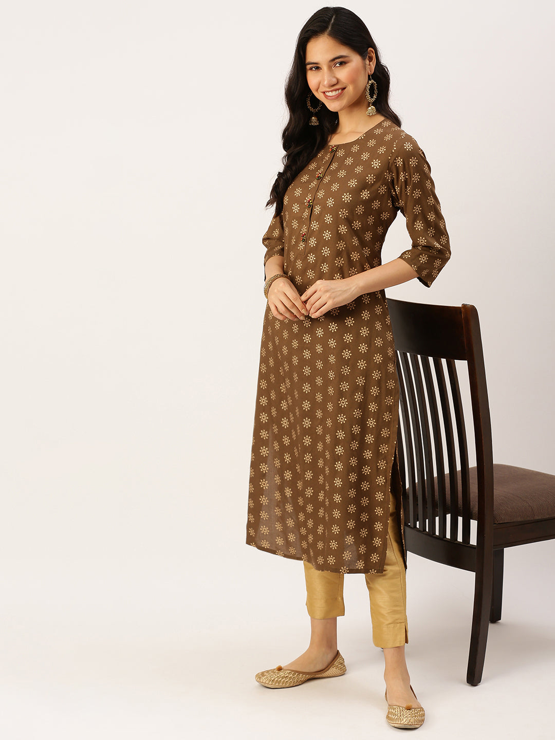 Women's Brown Printed Straight Kurtas