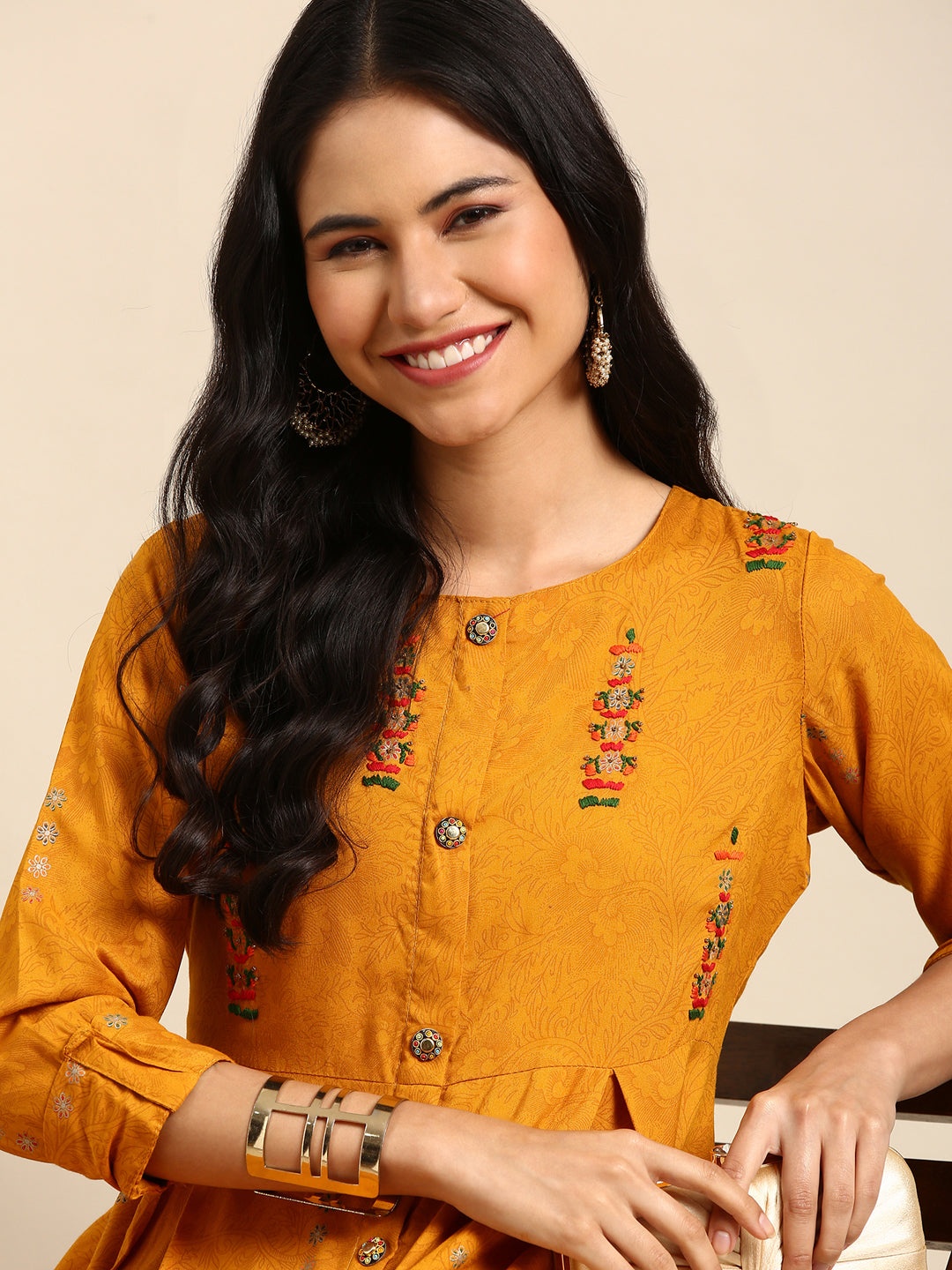 Women's Yellow Printed Anarkali Kurta