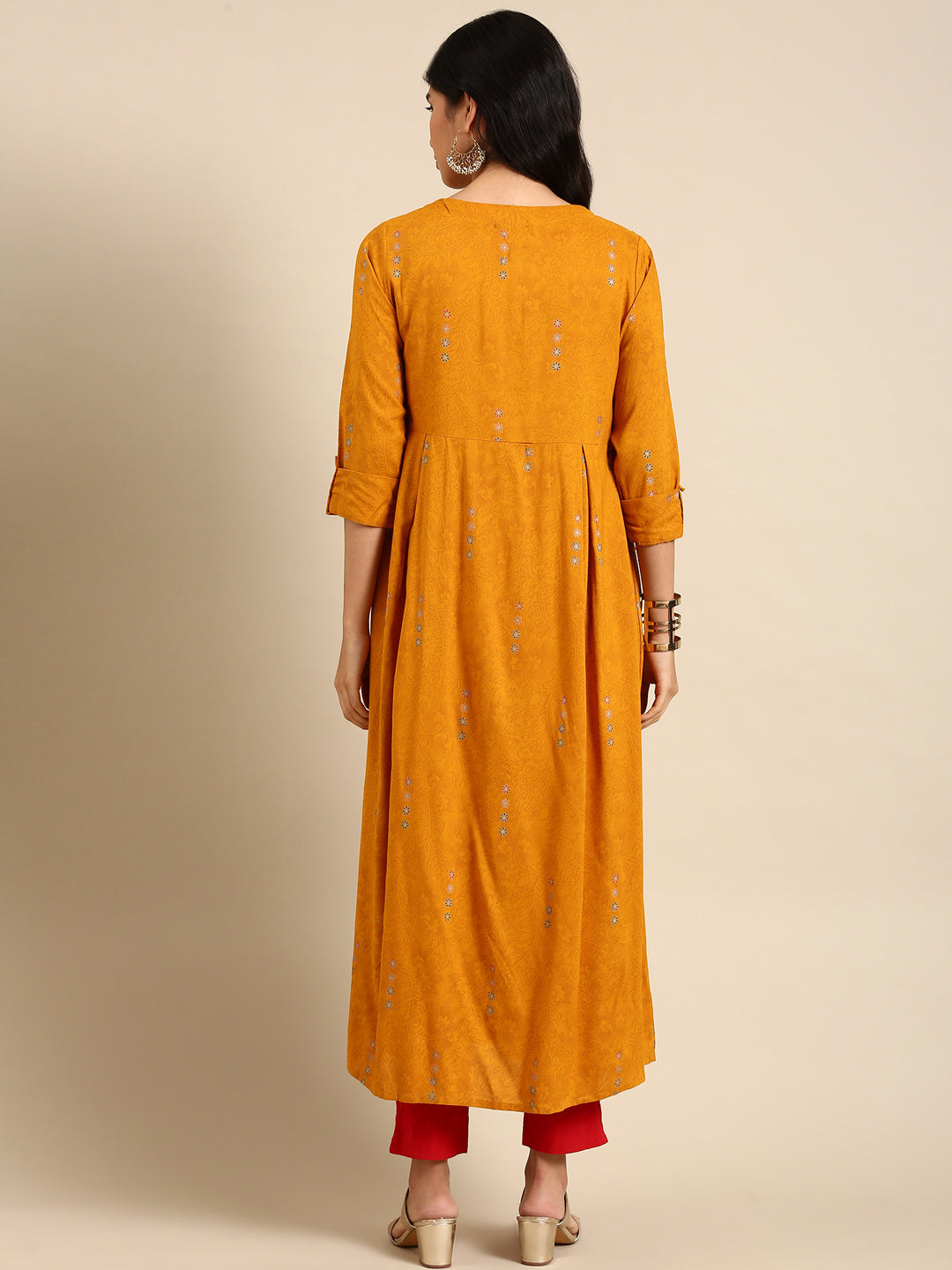 Women's Yellow Printed Anarkali Kurta