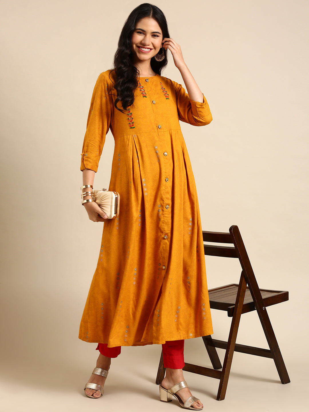 Women's Yellow Printed Anarkali Kurta