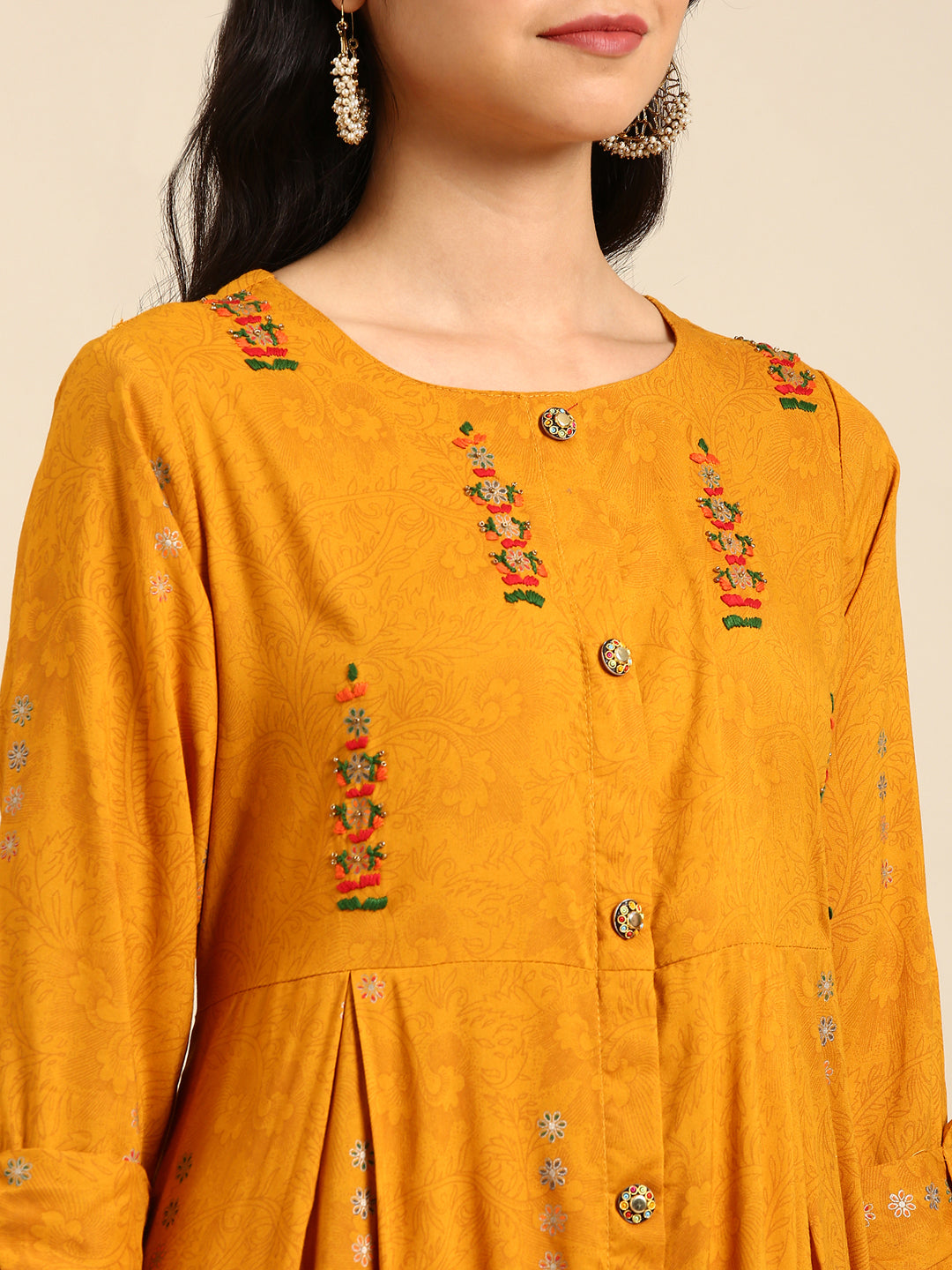 Women's Yellow Printed Anarkali Kurta