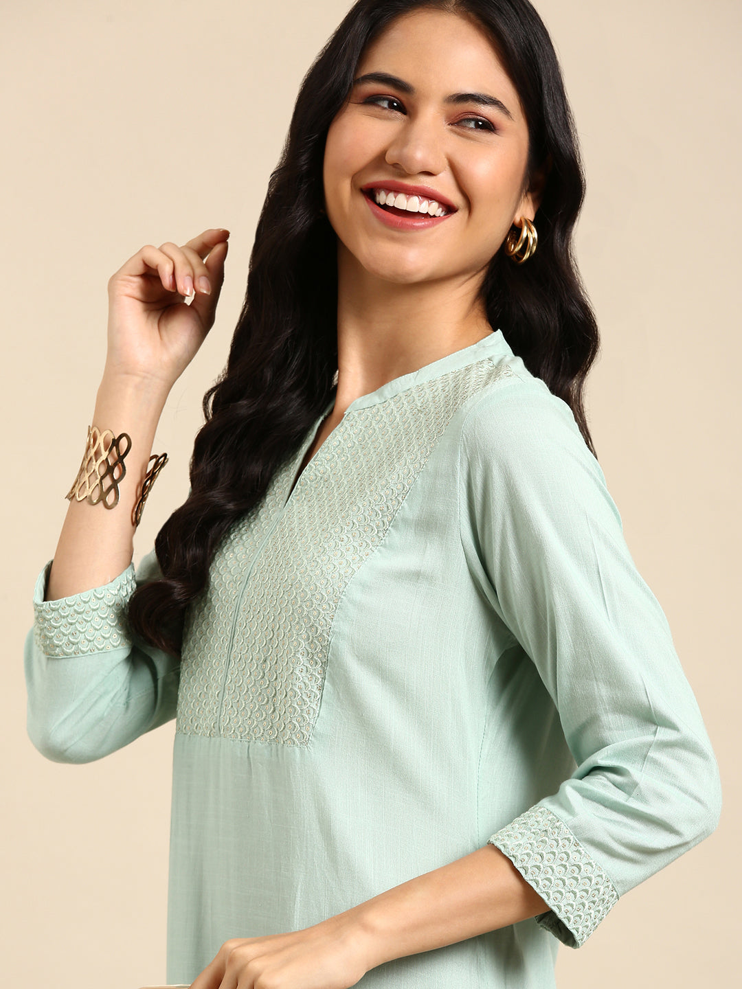 Women's Sea Green Solid Straight Kurta