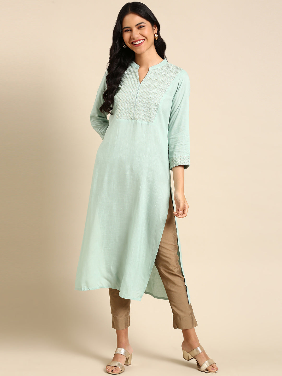 Women's Sea Green Solid Straight Kurta