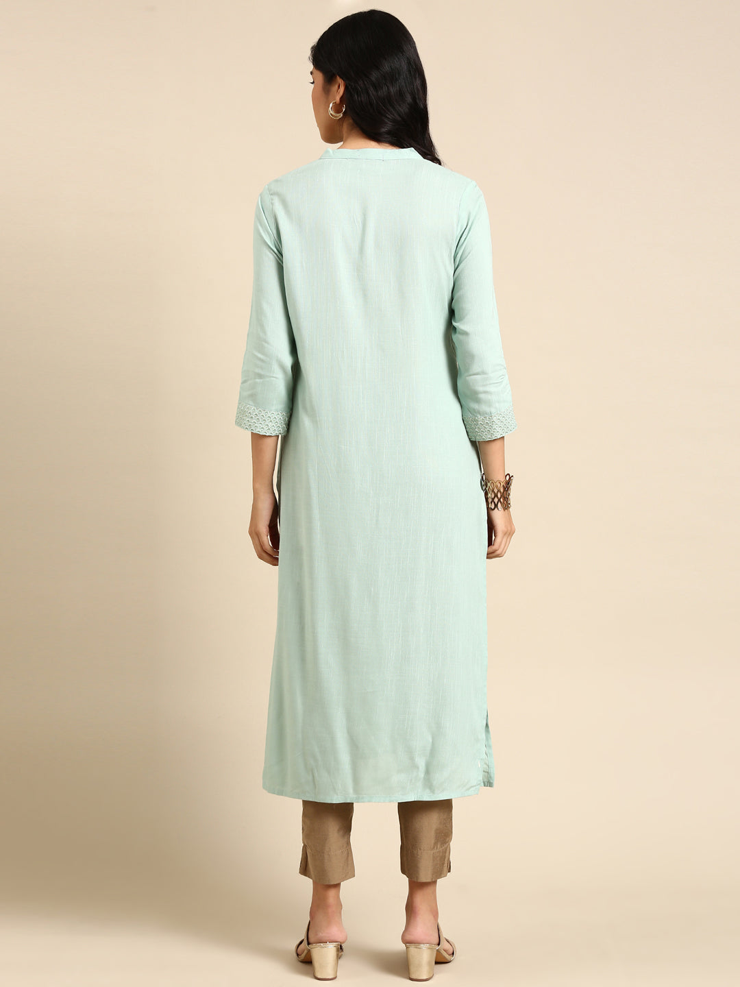 Women's Sea Green Solid Straight Kurta