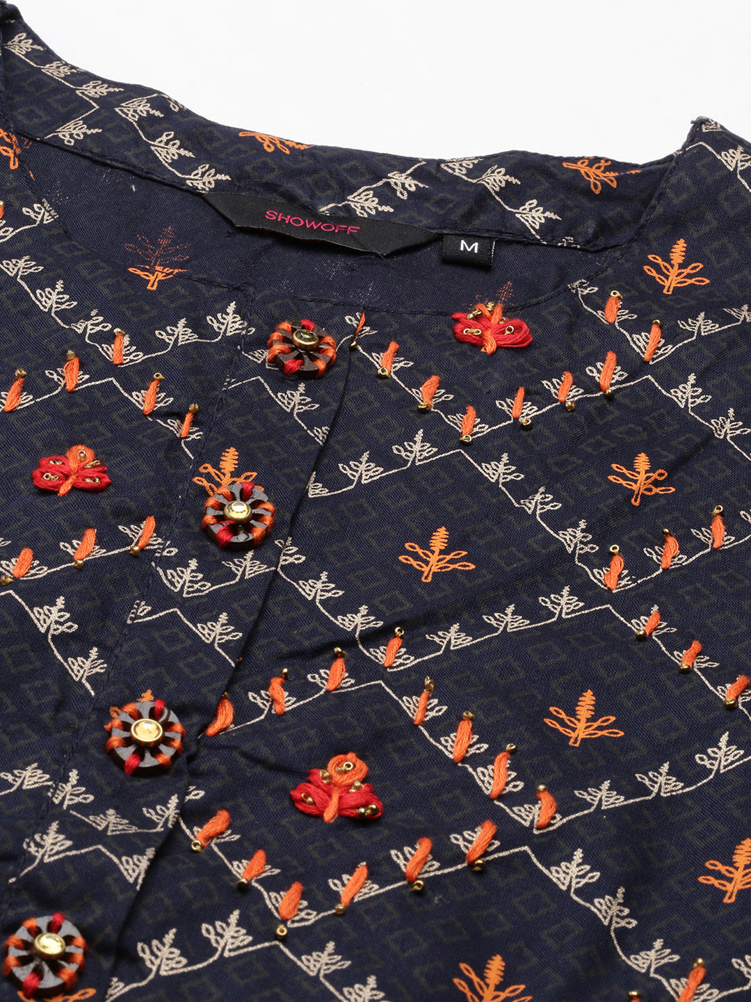 Women's Navy Blue Printed Straight Kurta