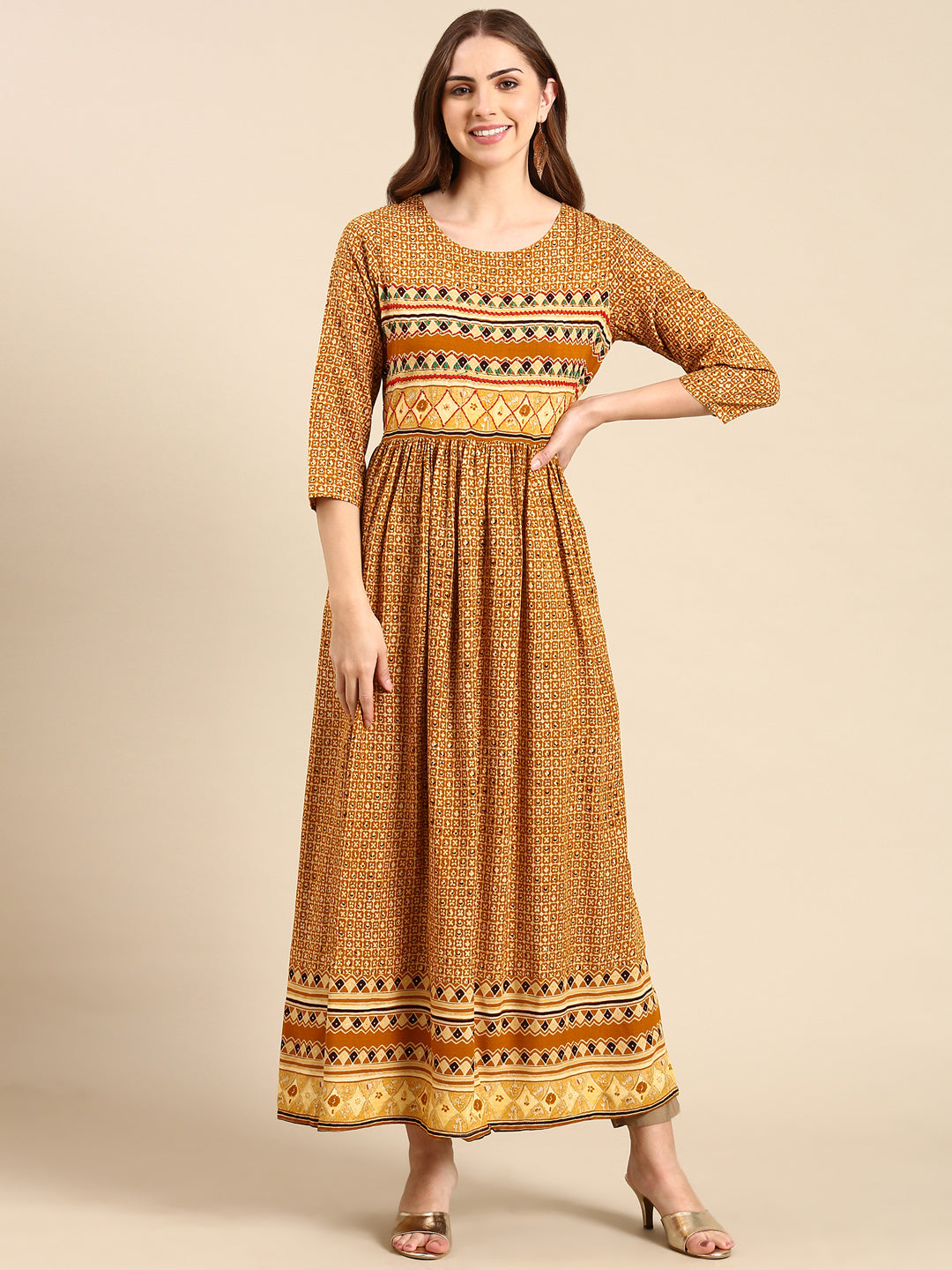 Women's Mustard Printed Anarkali Kurta