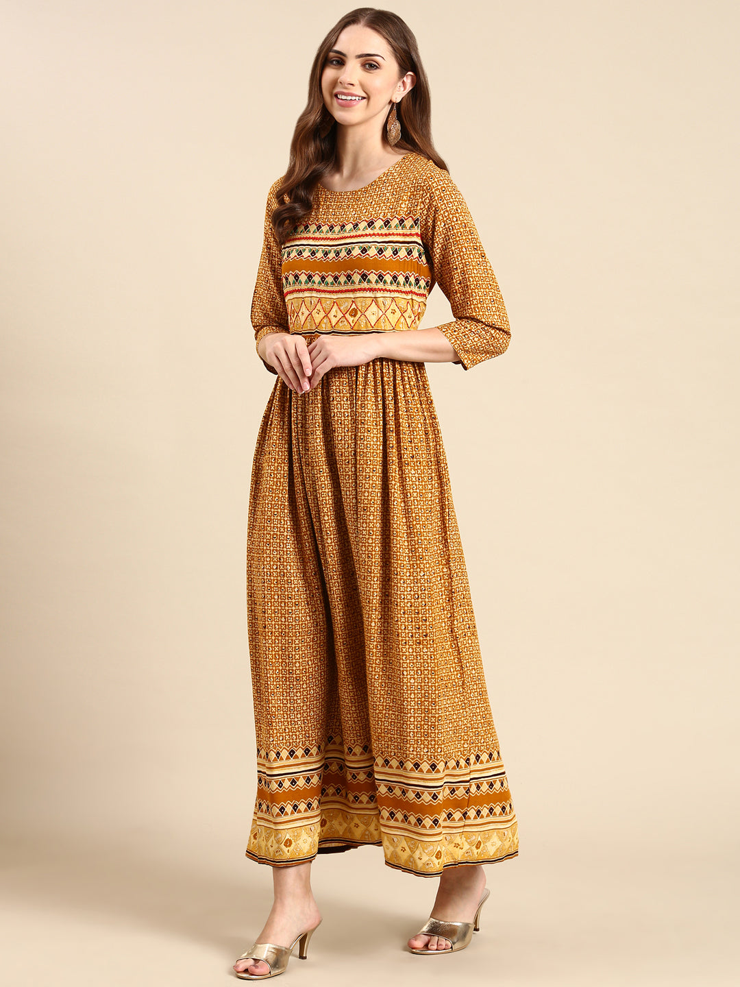 Women's Mustard Printed Anarkali Kurta