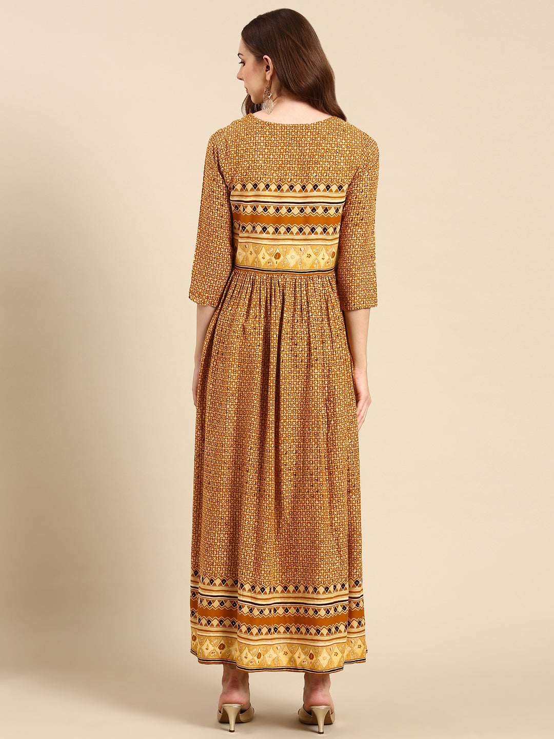 Women's Mustard Printed Anarkali Kurta