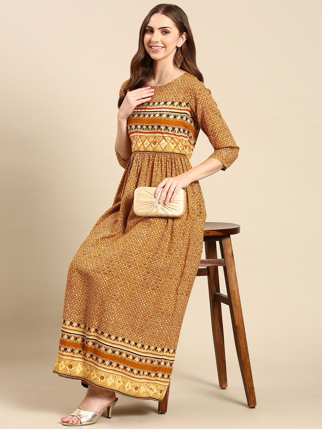 Women's Mustard Printed Anarkali Kurta