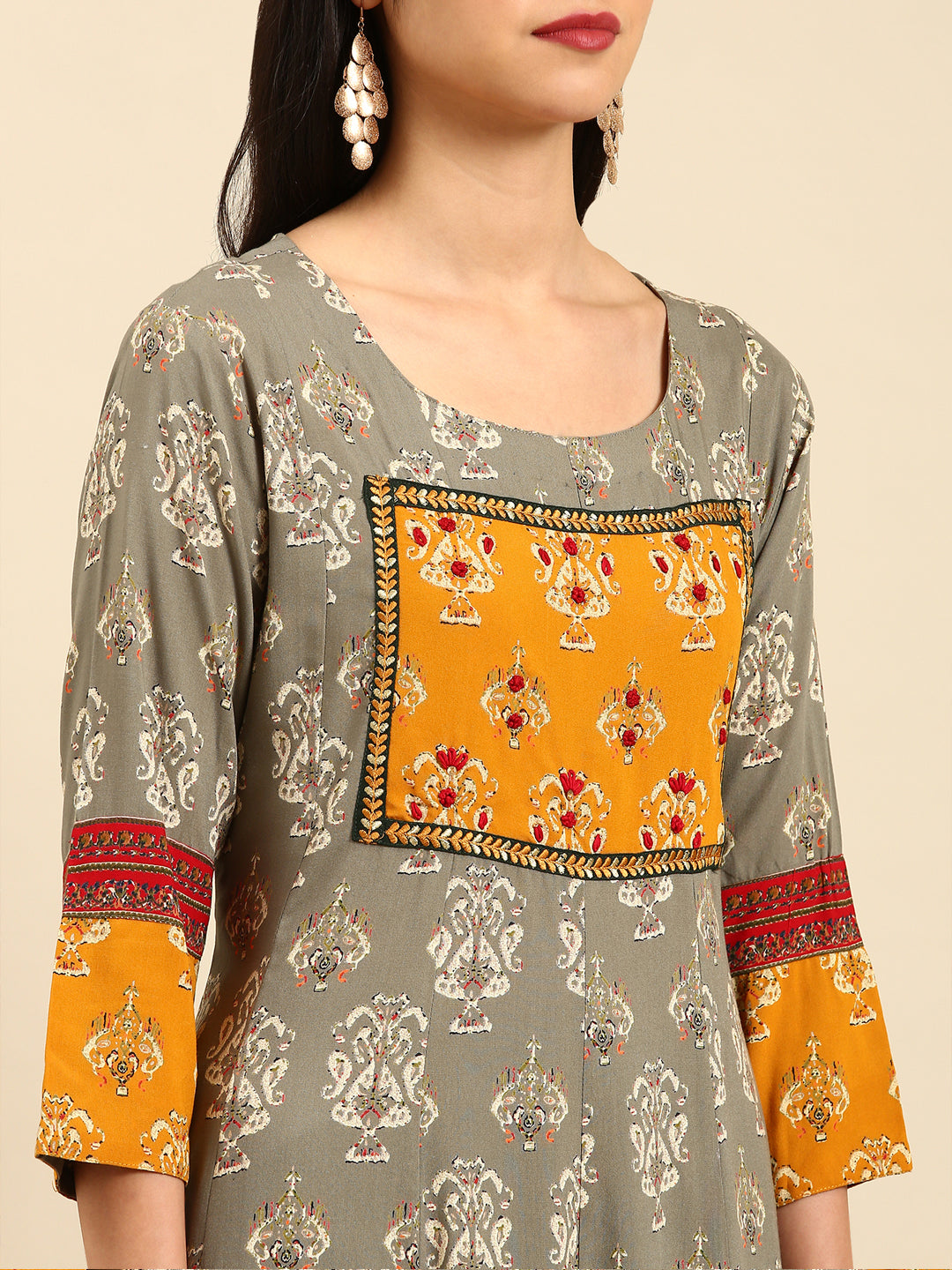 Women's Grey Printed Anarkali Kurta