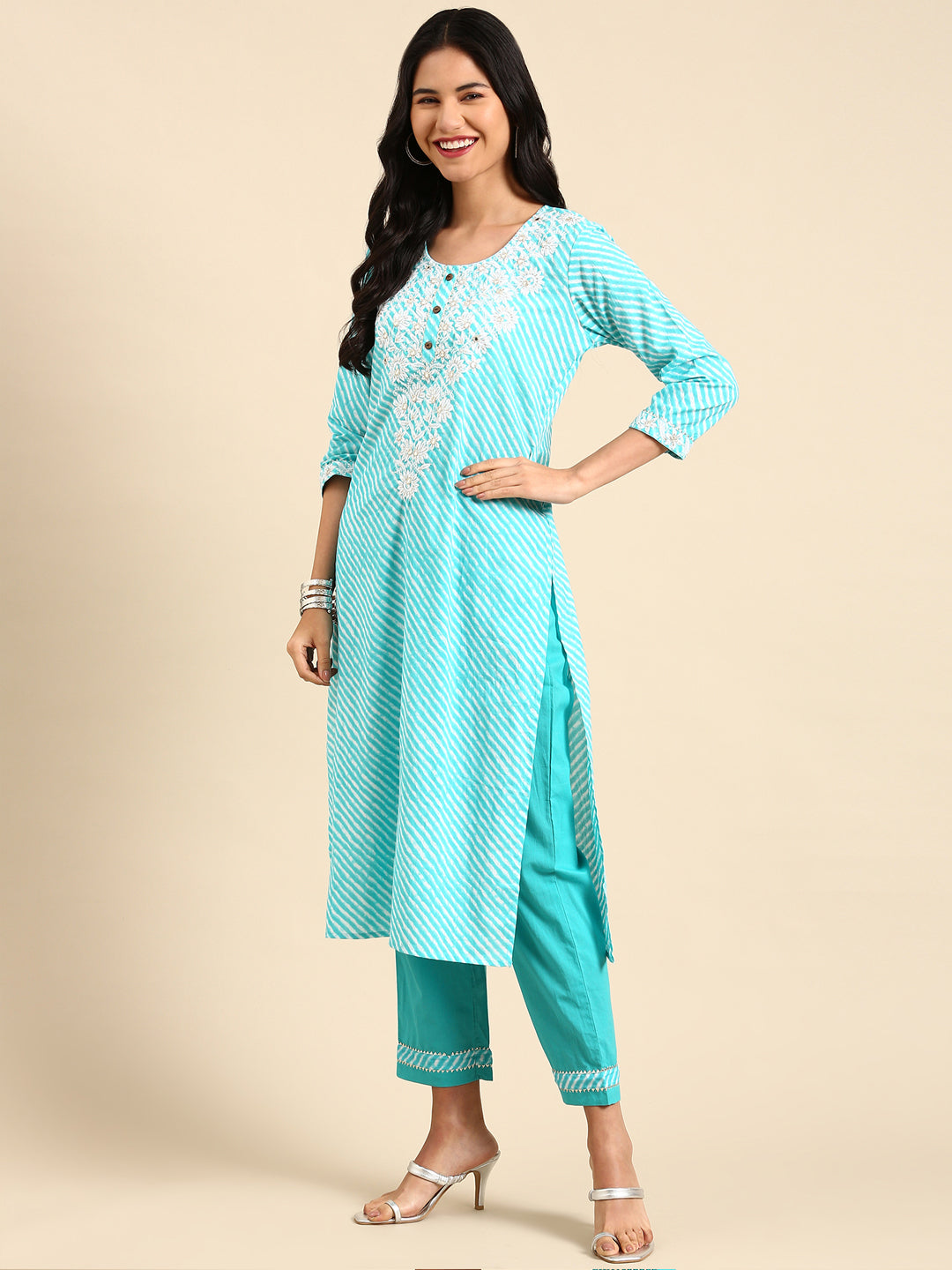 Women's Turquoise Blue Tie Dye Kurta Set