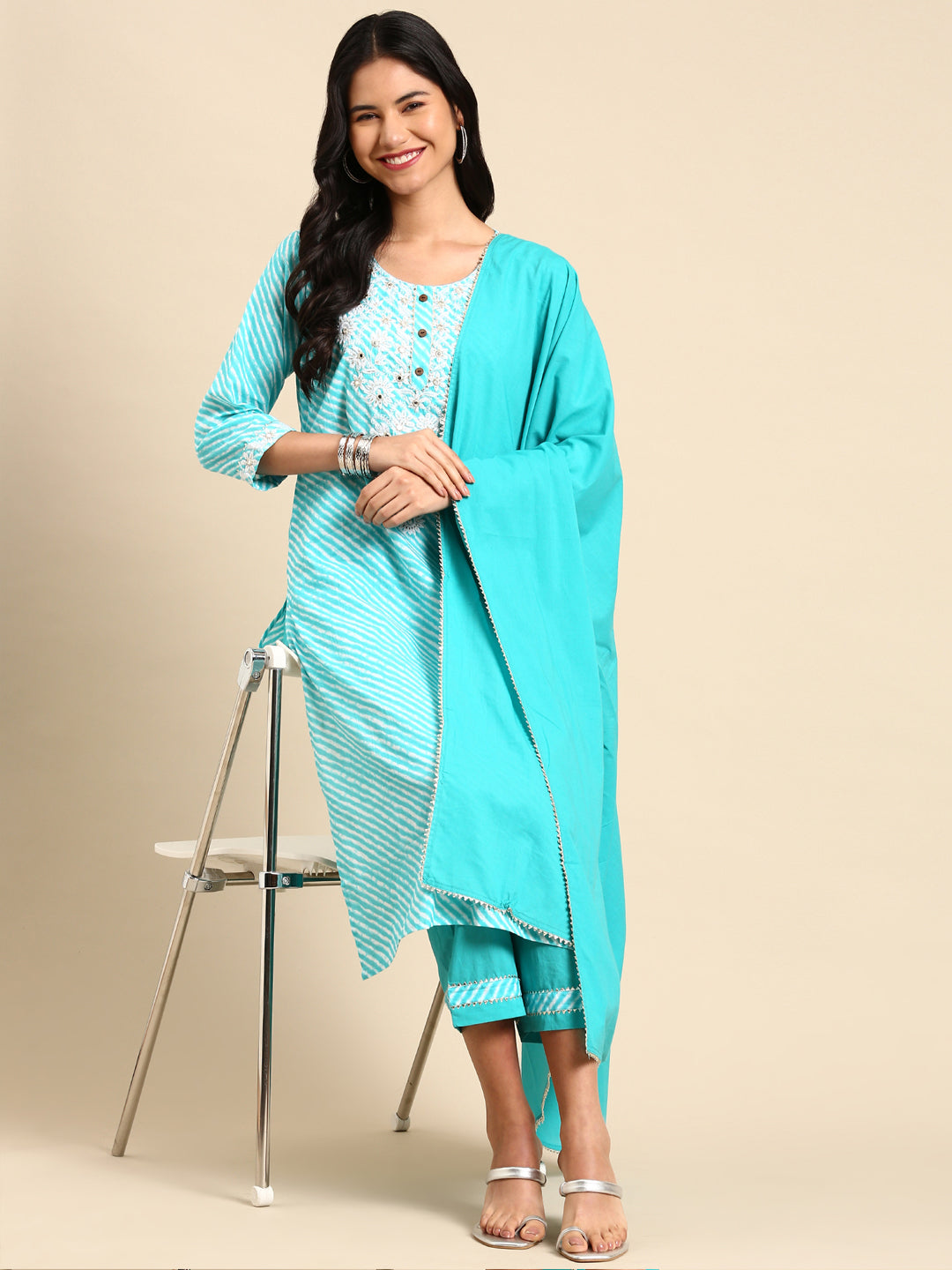 Women's Turquoise Blue Tie Dye Kurta Set