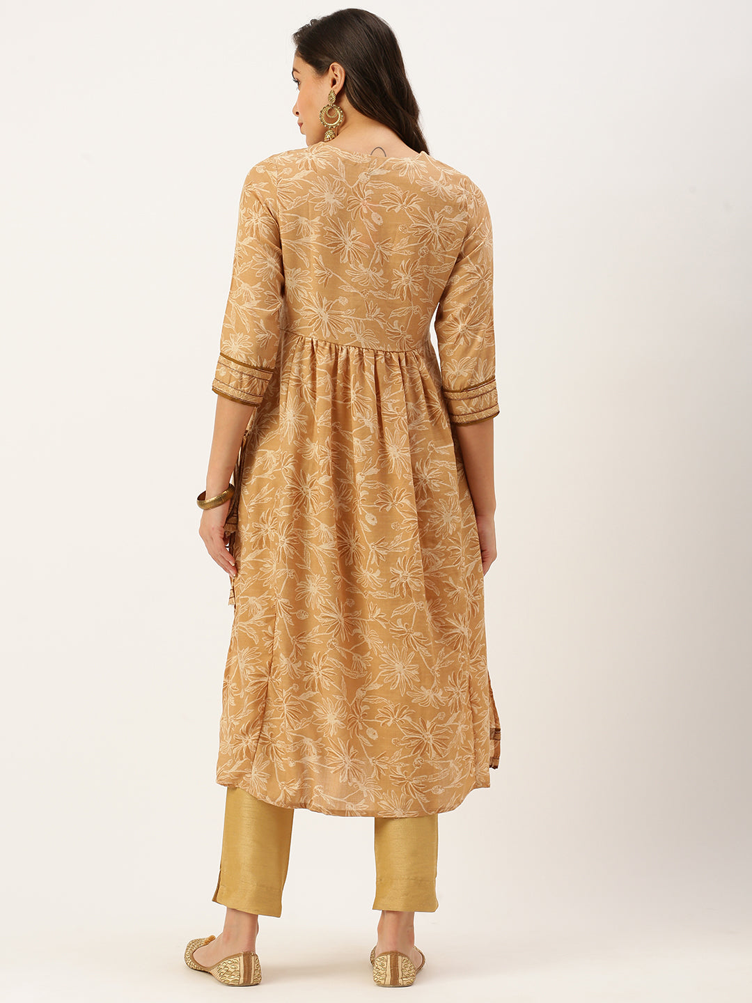 Women's Beige Printed A-Line Kurtas