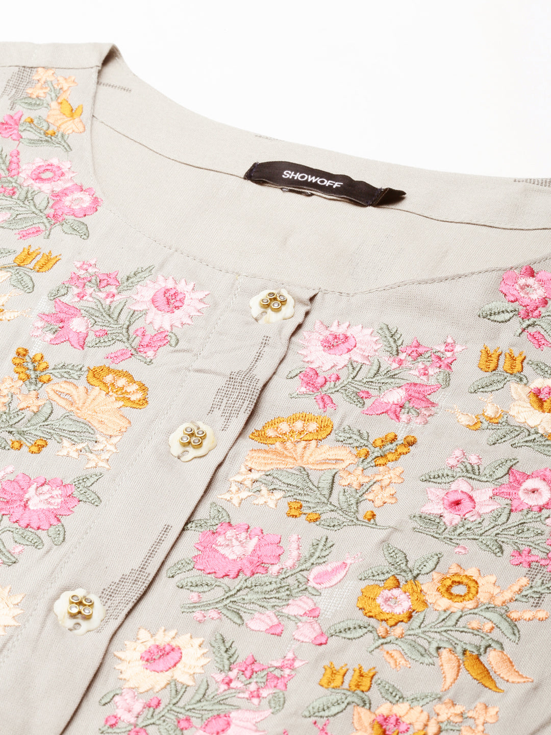 Women's Grey Embroidered Anarkali Kurta