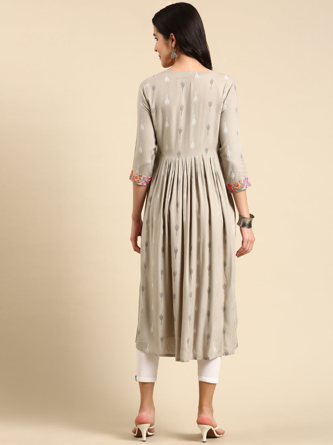 Women's Grey Embroidered Anarkali Kurta