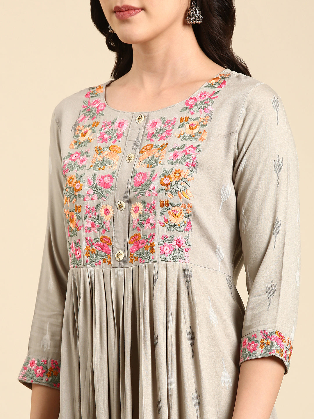 Women's Grey Embroidered Anarkali Kurta