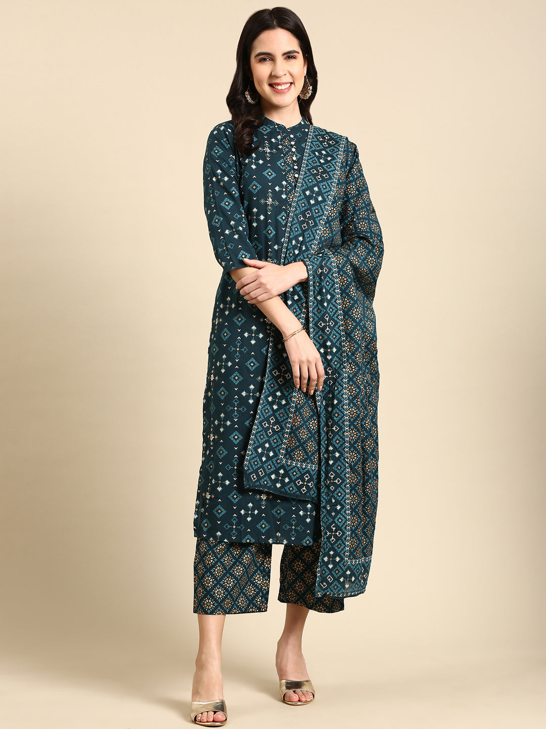 Women's Teal Printed Kurta Set