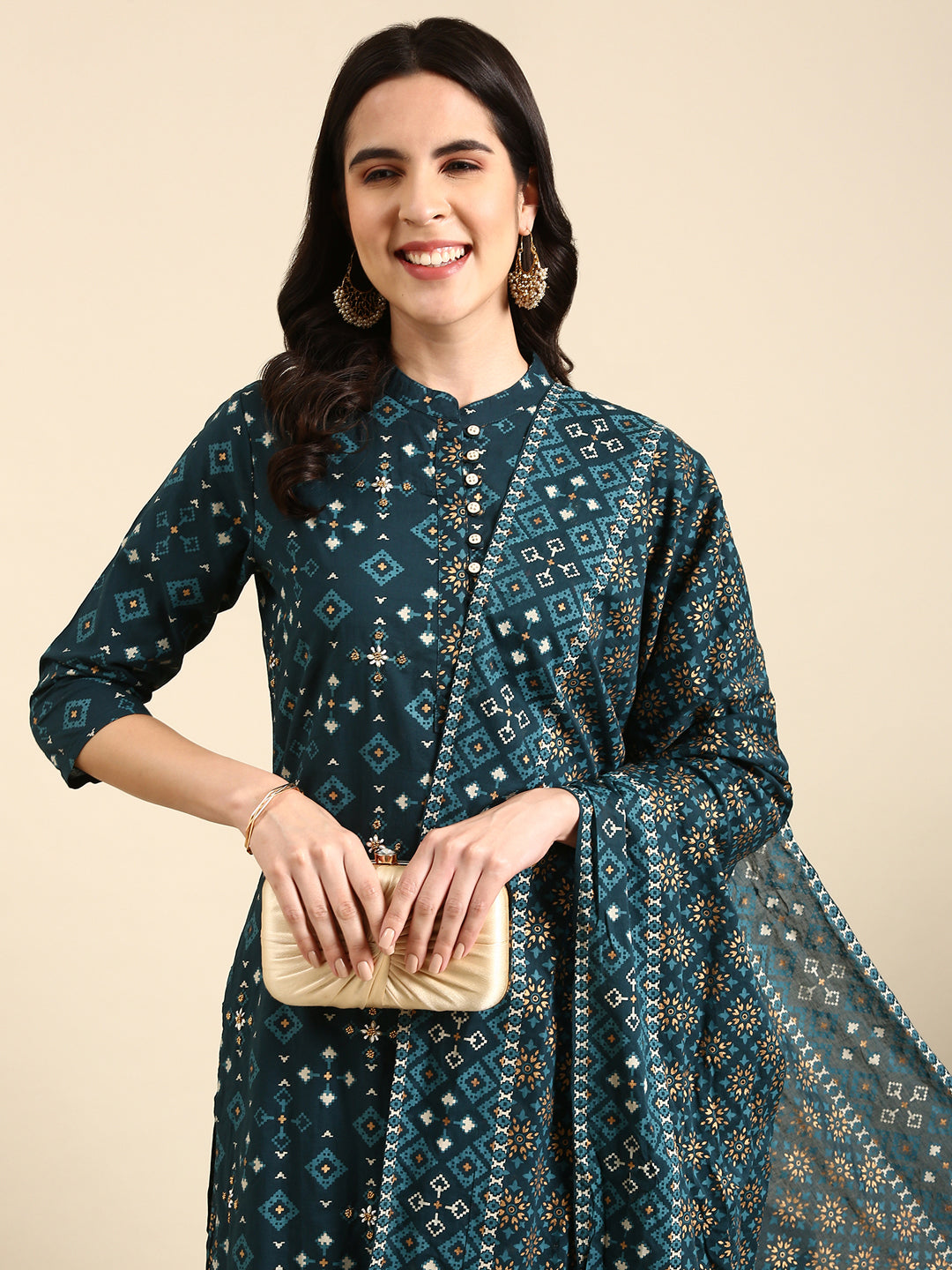 Women's Teal Printed Kurta Set