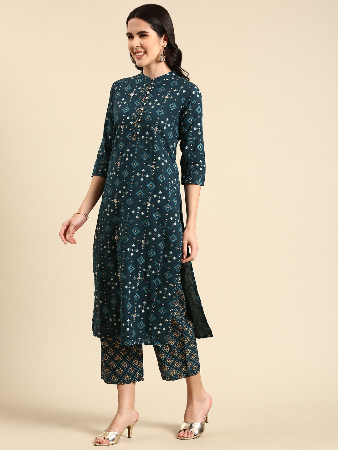 Women's Teal Printed Kurta Set