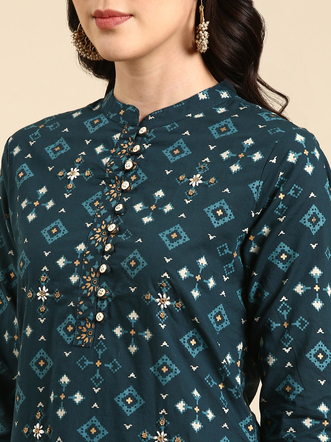 Women's Teal Printed Kurta Set