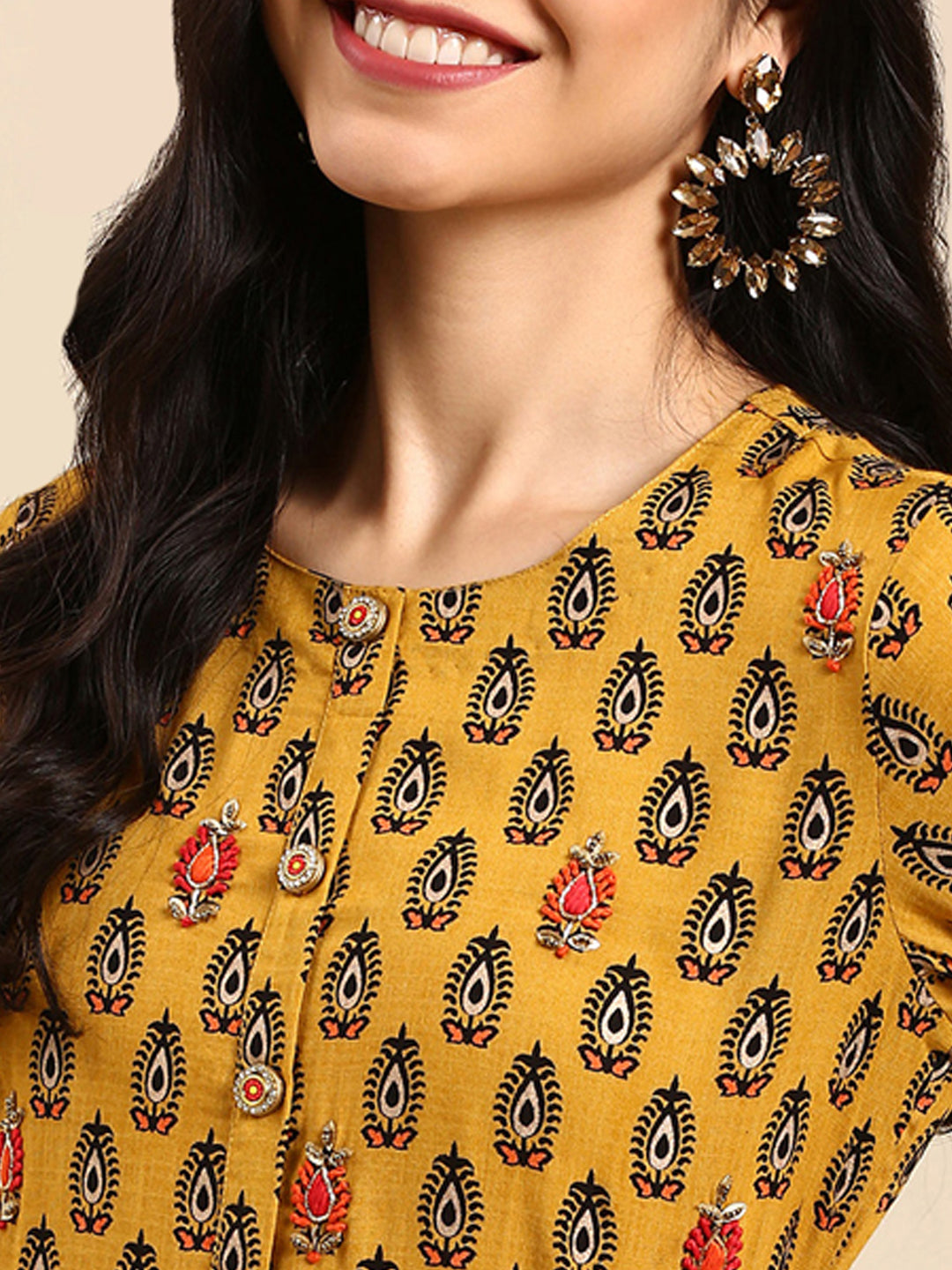 Women's Yellow Printed  Kurta Set