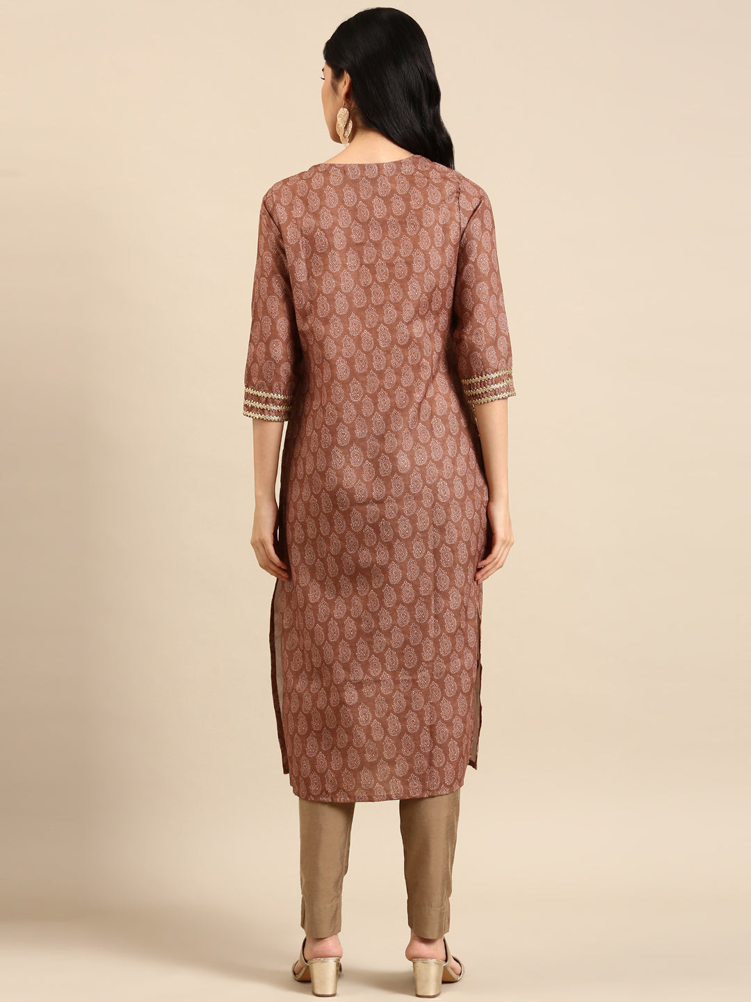 Women's Brown Printed Straight Kurta