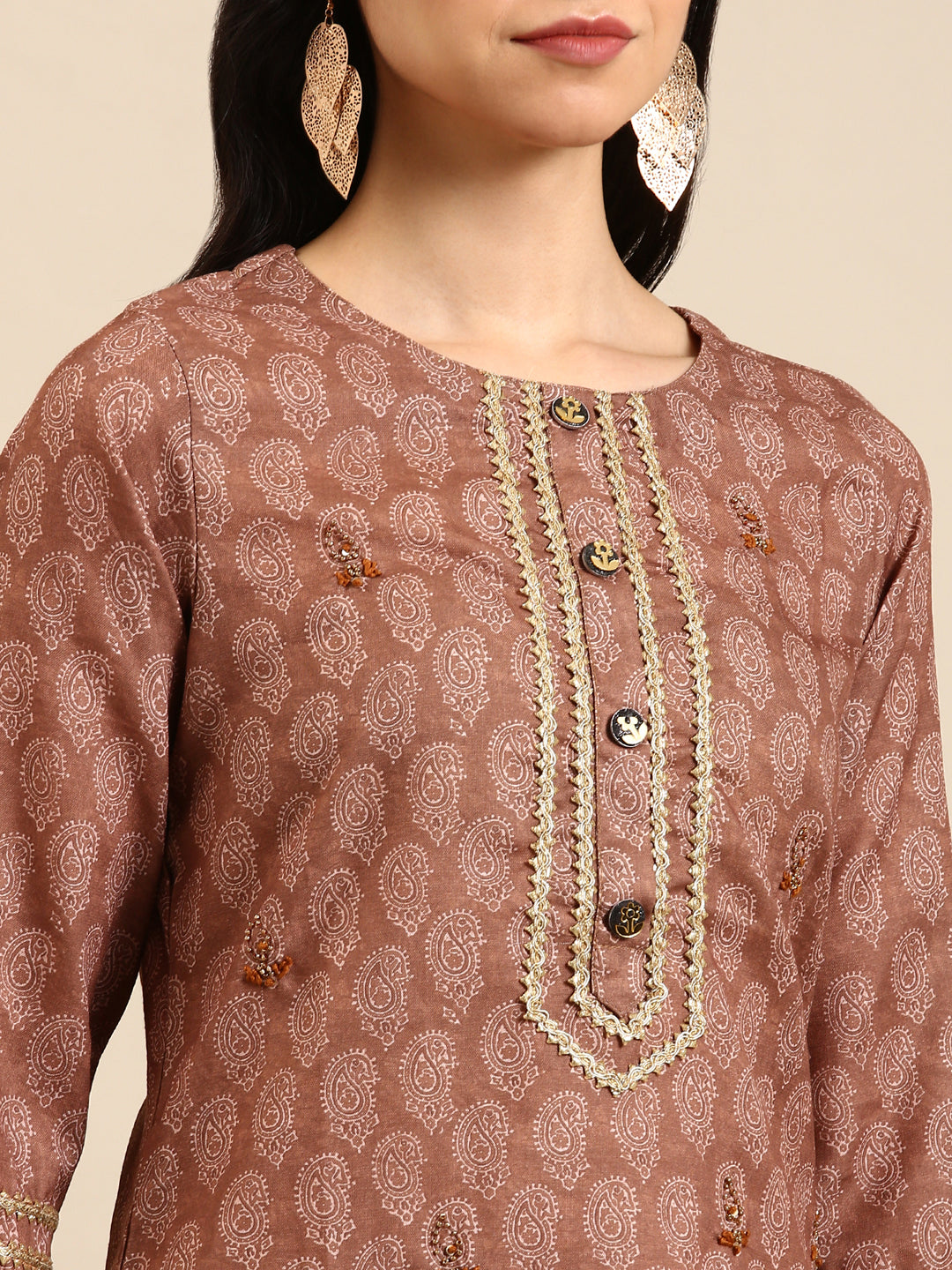 Women's Brown Printed Straight Kurta