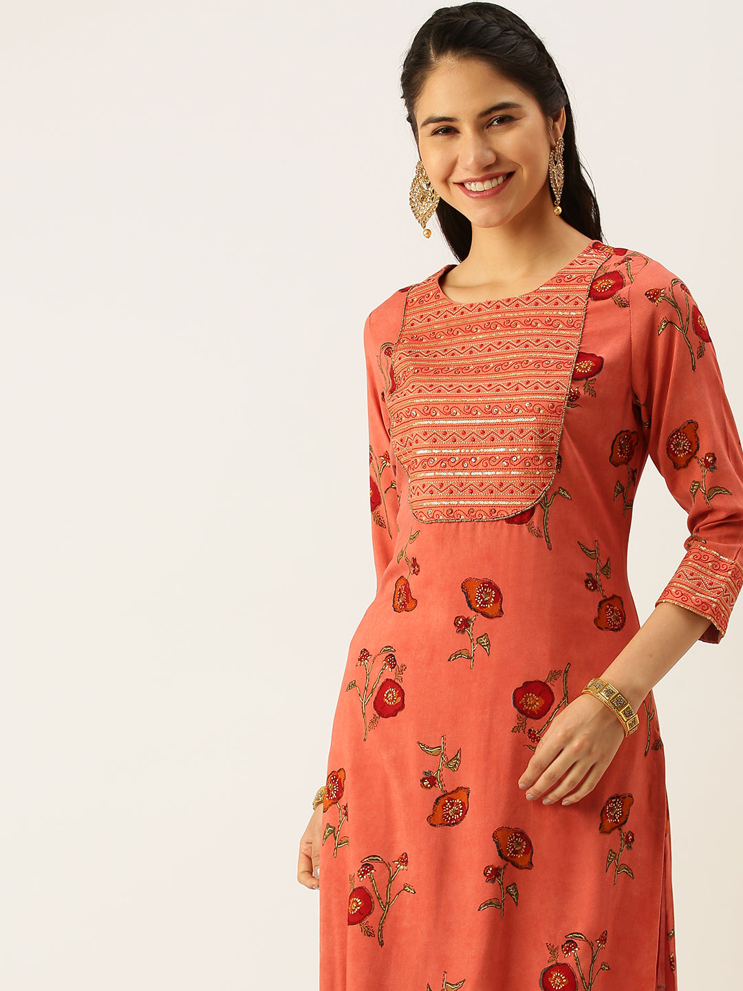 Women's Orange Printed Kurta Sets