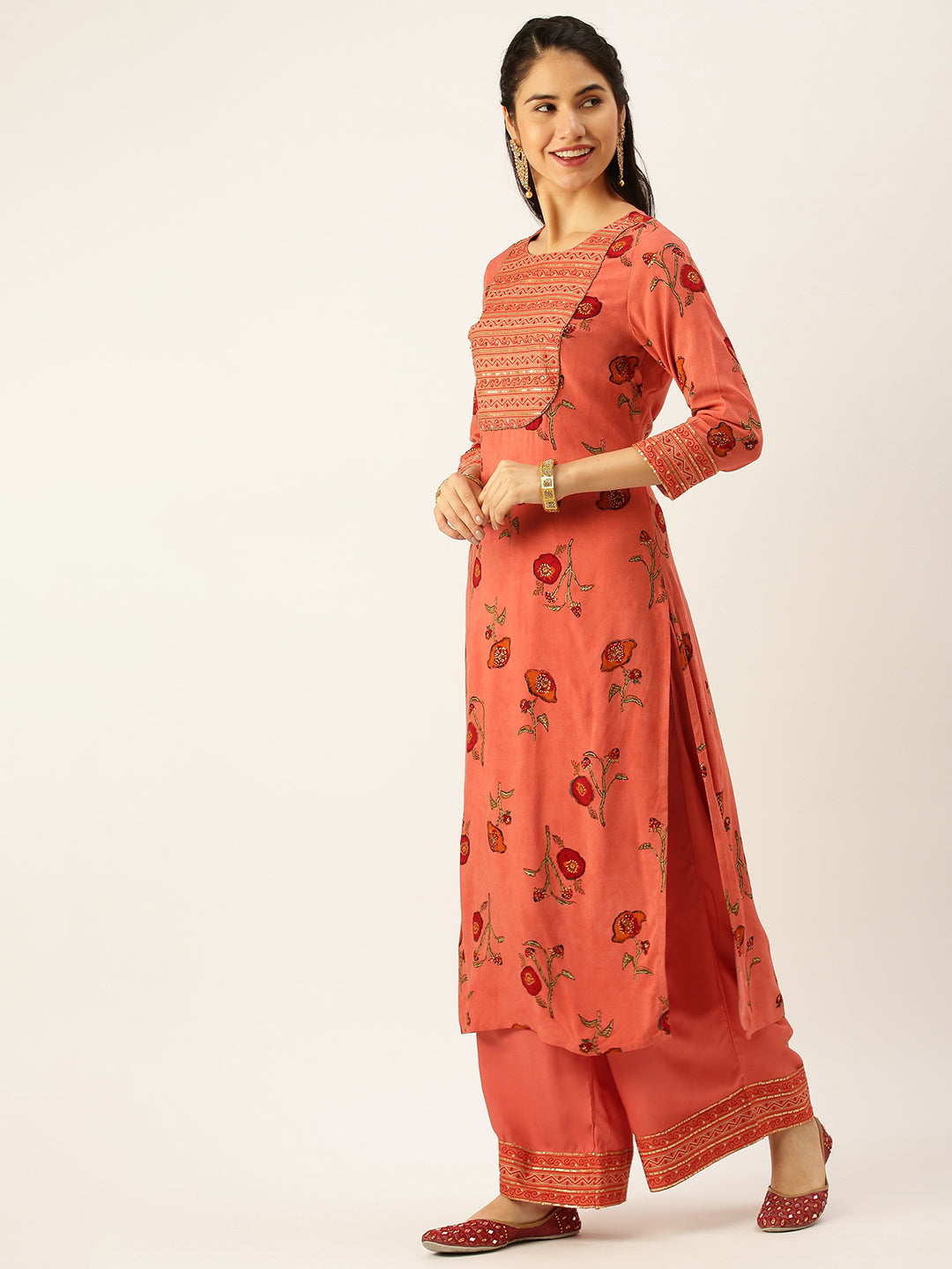 Women's Orange Printed Kurta Sets