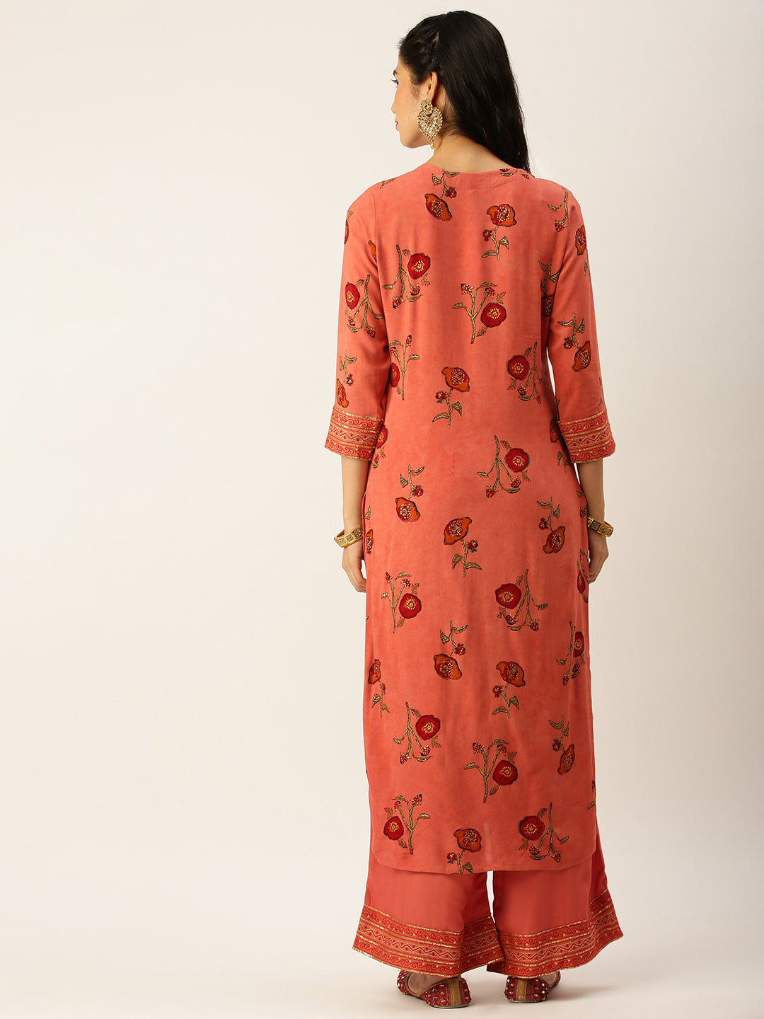 Women's Orange Printed Kurta Sets