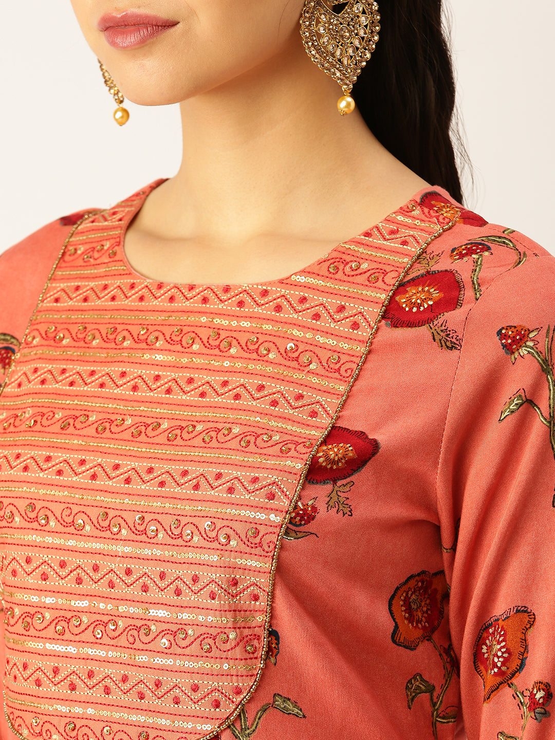 Women's Orange Printed Kurta Sets