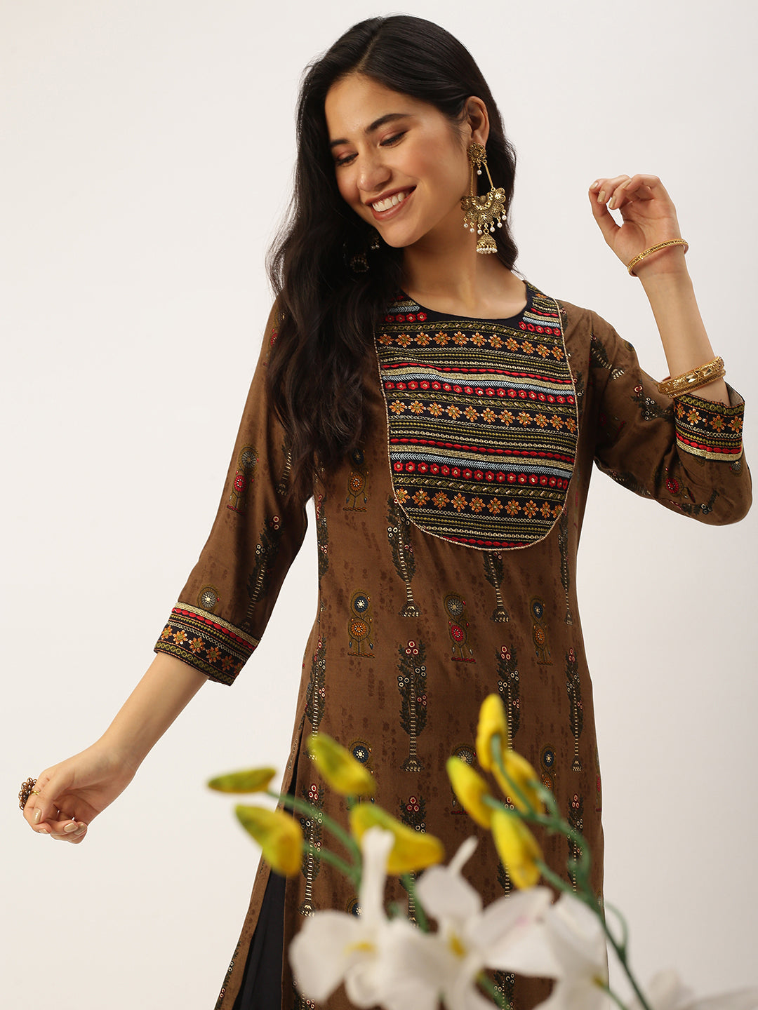 Women's Brown Printed Kurta Sets