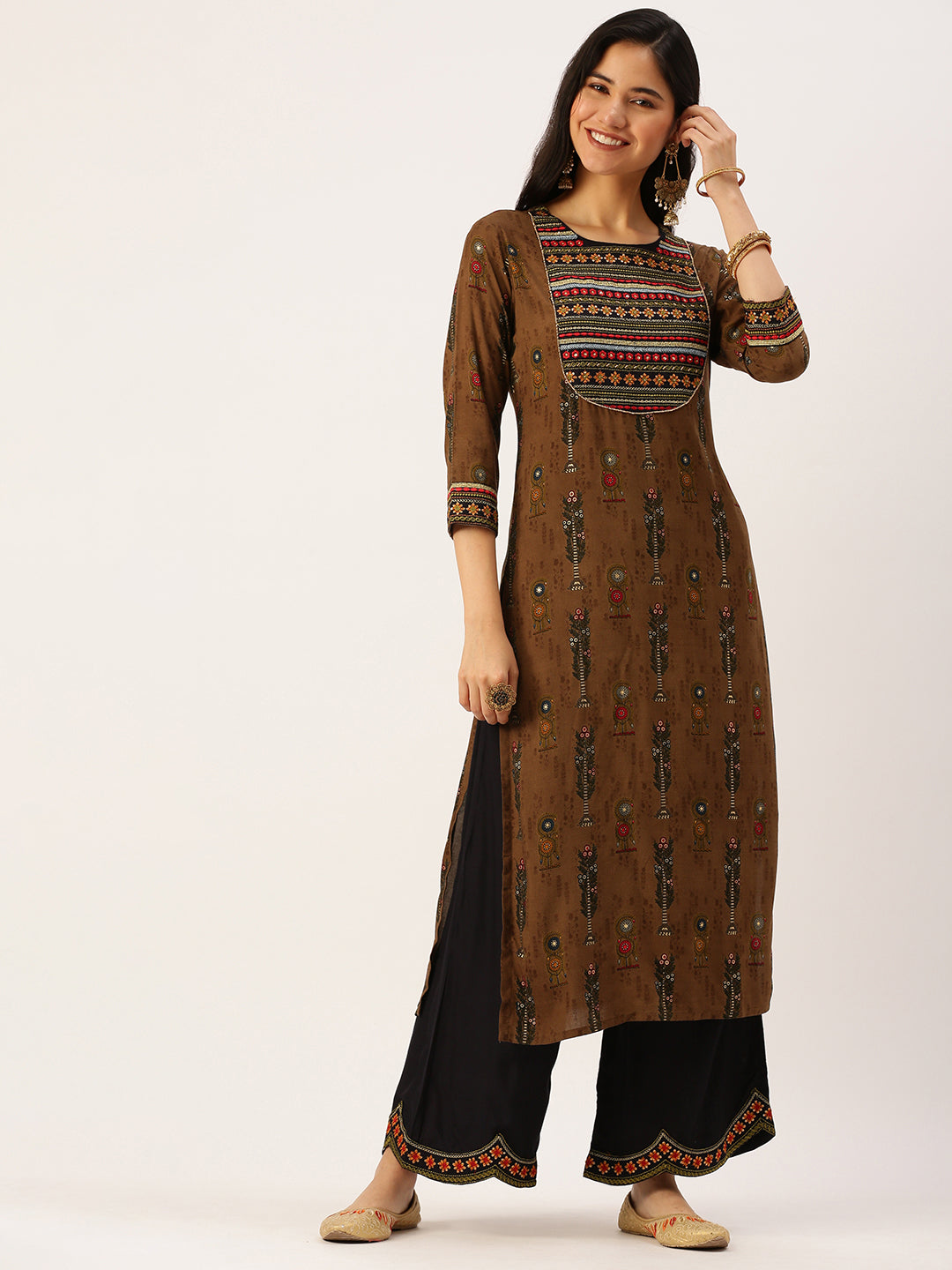 Women's Brown Printed Kurta Sets