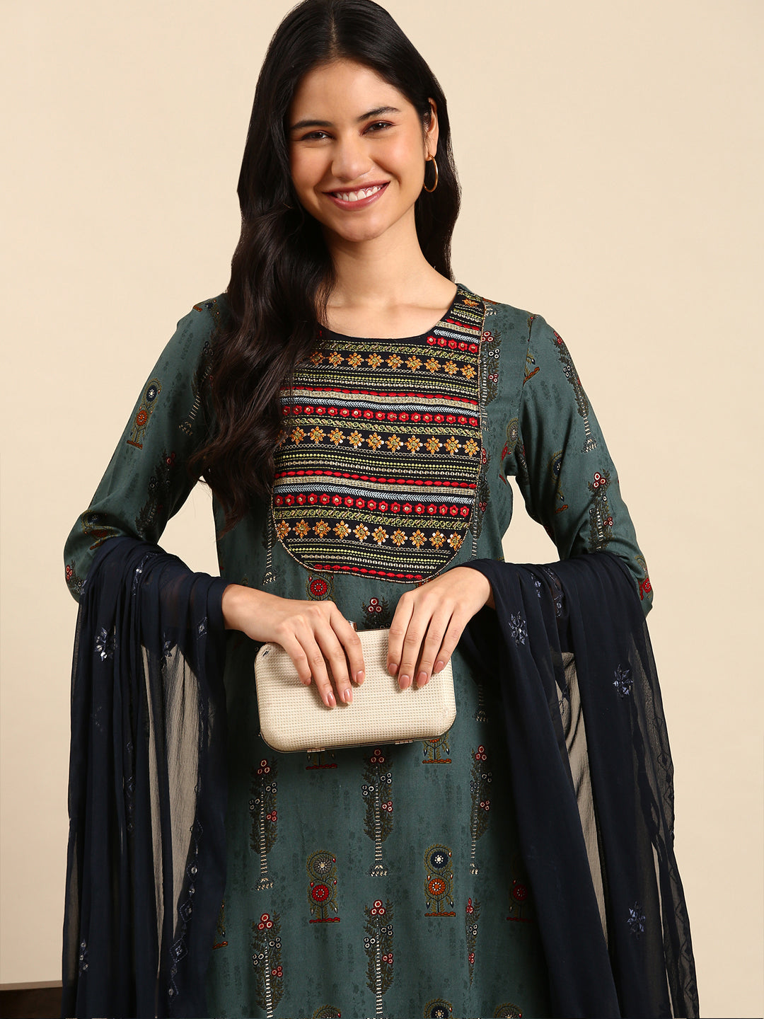 Women's Teal Printed Kurta Set