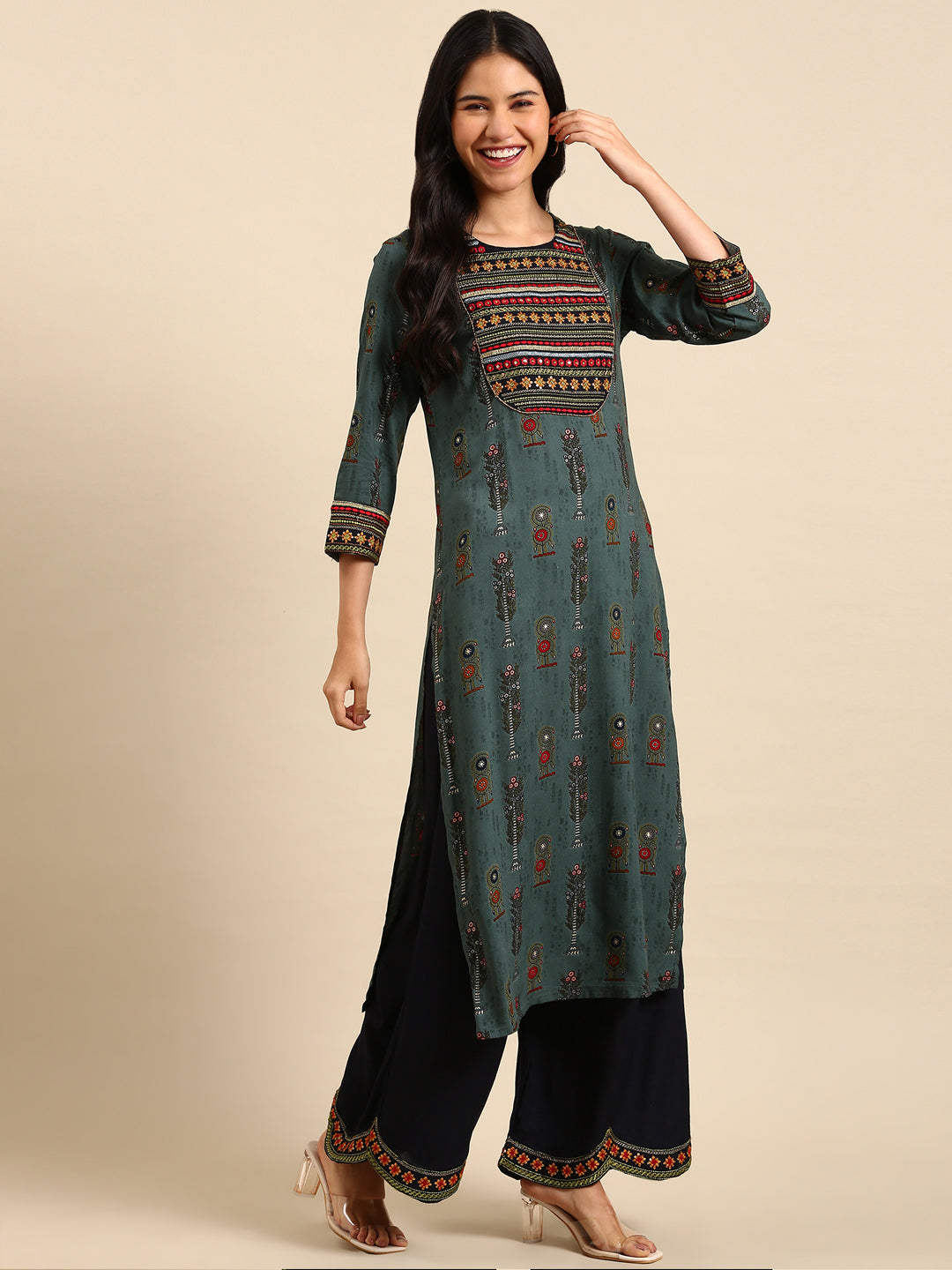 Women's Teal Printed Kurta Set