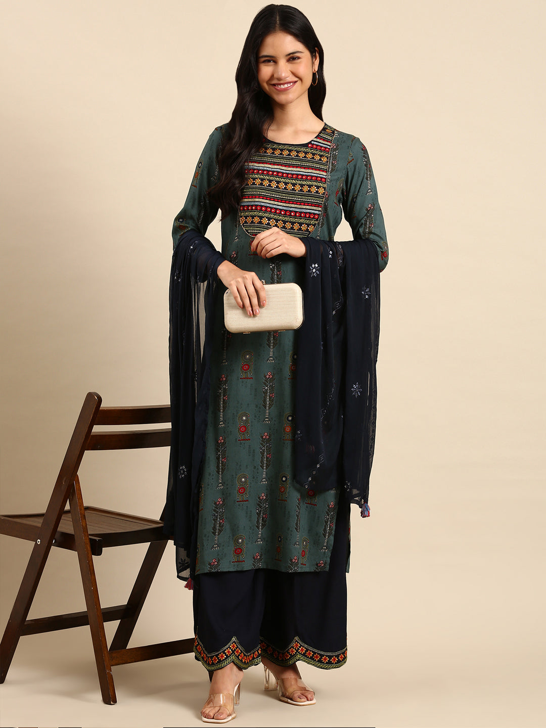 Women's Teal Printed Kurta Set