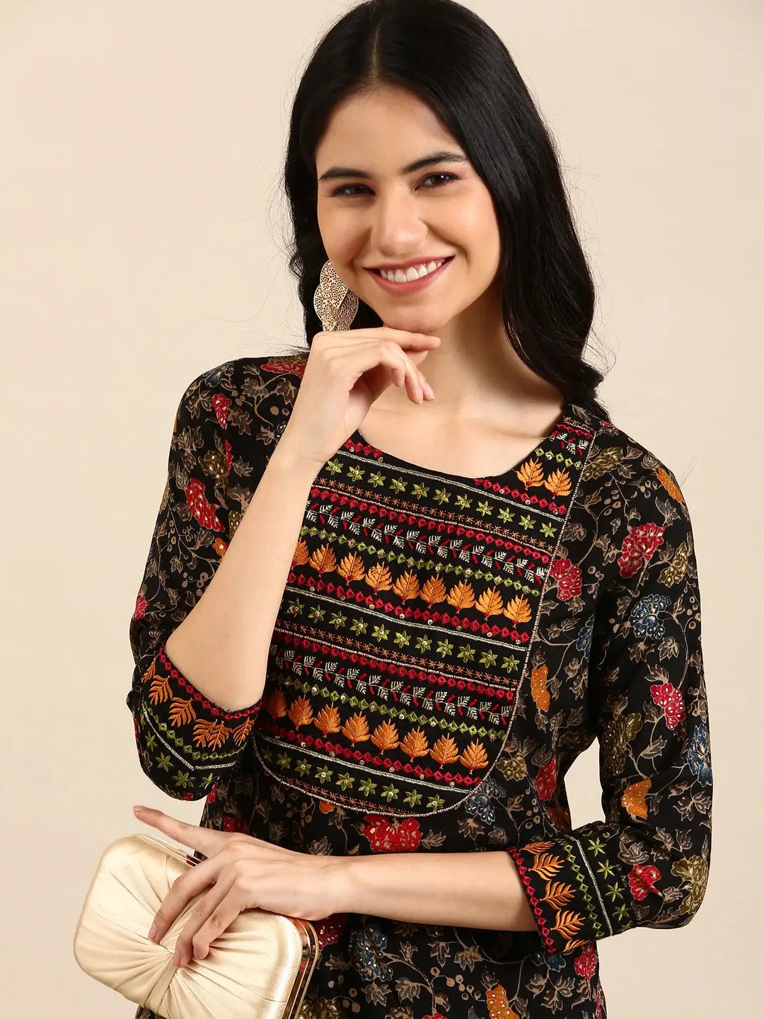 Women's Black Floral Kurta Set