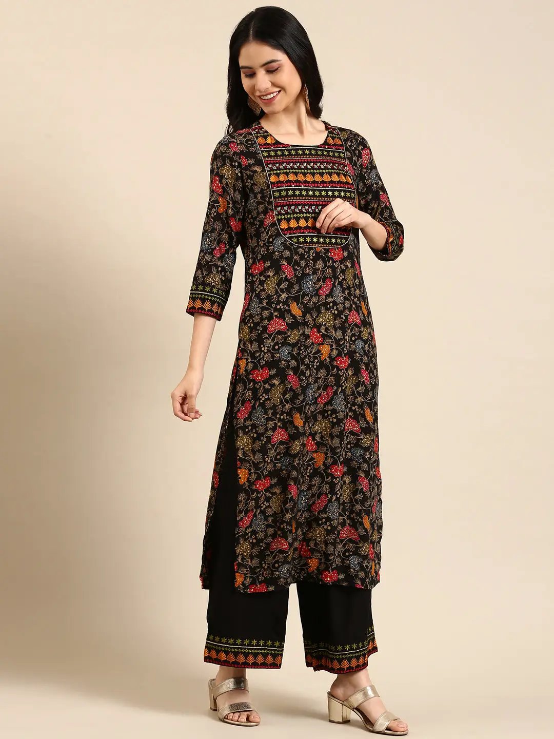 Women's Black Floral Kurta Set