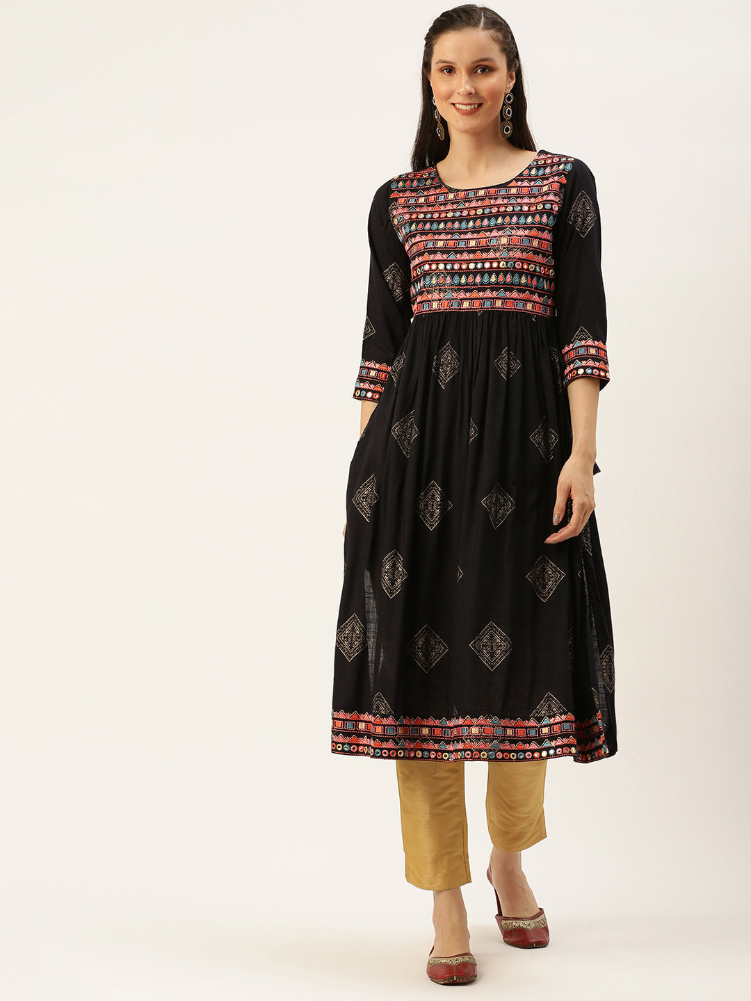 Women's Blue Printed A-Line Kurtas